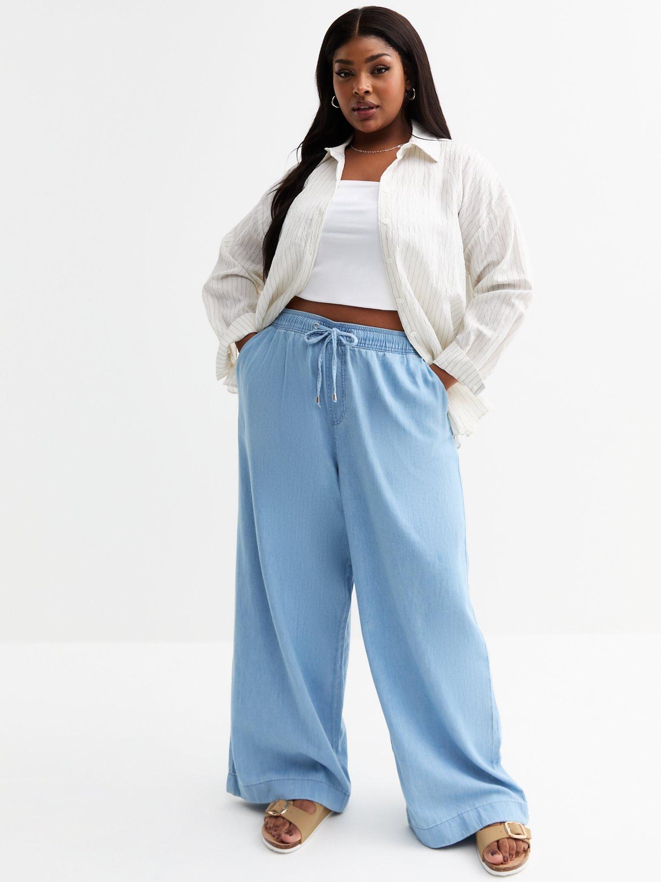 Image 3 of 5 of New Look Curves Light Blue Drawstring Waist Denim Trouser Jeans