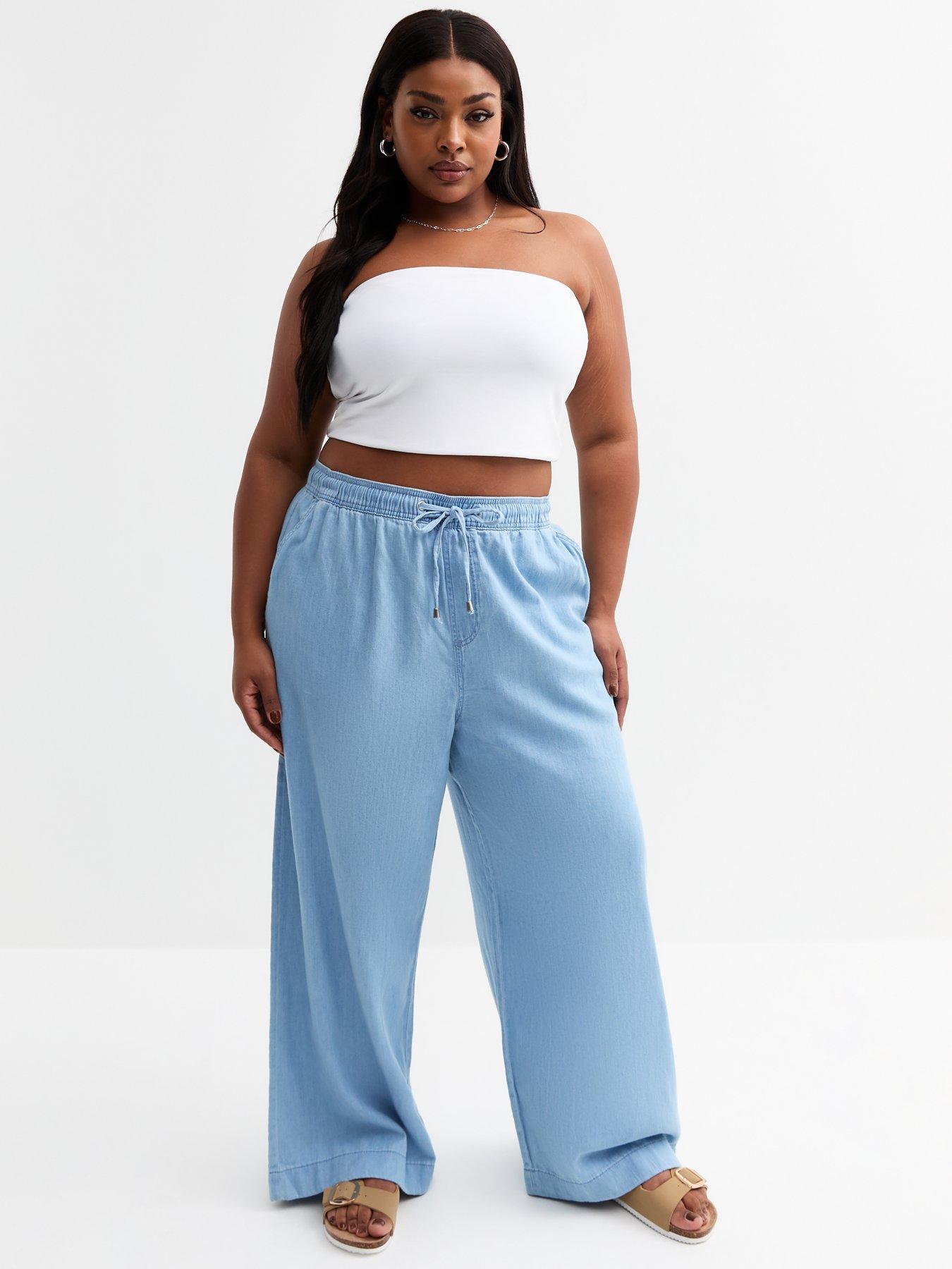 Image 4 of 5 of New Look Curves Light Blue Drawstring Waist Denim Trouser Jeans