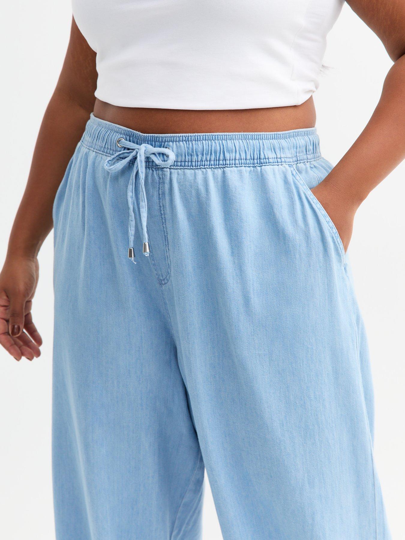 Image 5 of 5 of New Look Curves Light Blue Drawstring Waist Denim Trouser Jeans