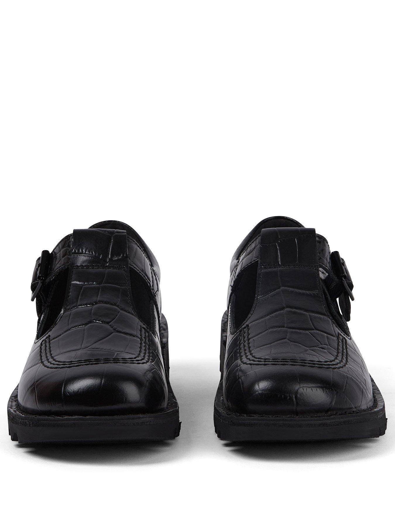 Kickers Kick T-bar Croc Leather Shoe - Black | Very