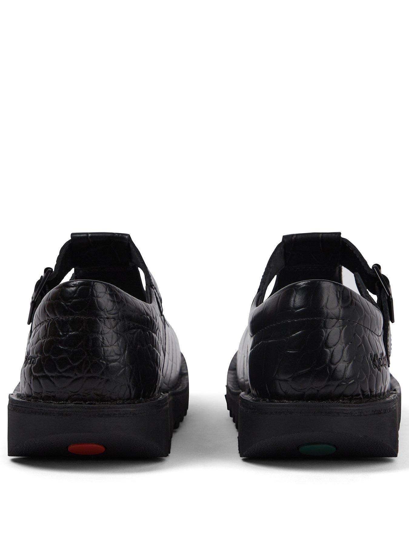Kickers Kick T-bar Croc Leather Shoe - Black | Very