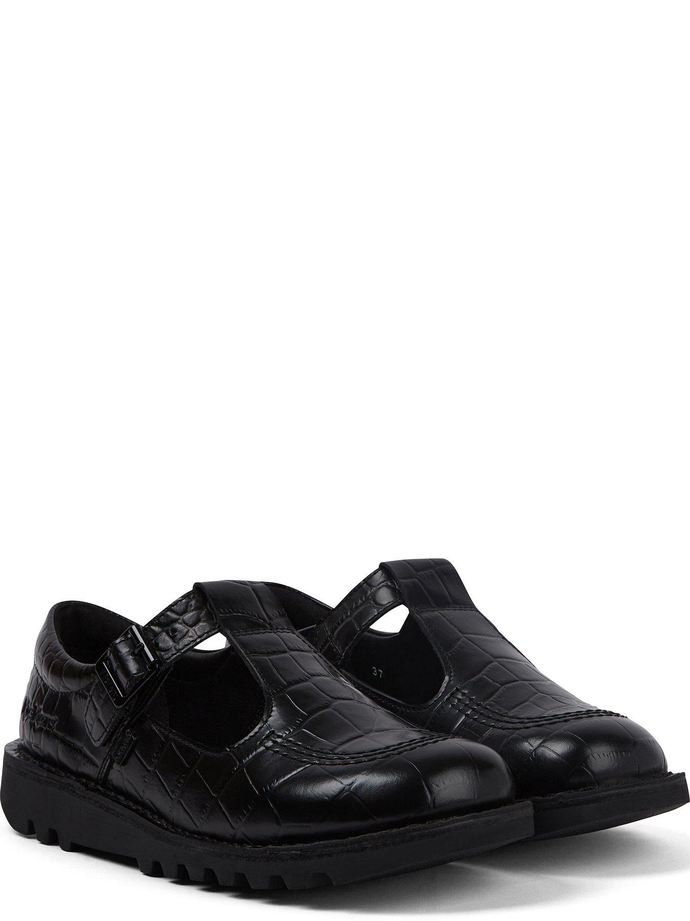 Kickers Kick T-bar Croc Leather Shoe - Black | Very