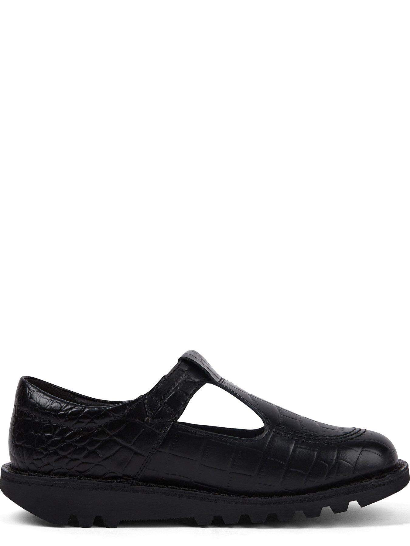 Kickers Kick T-bar Croc Leather Shoe - Black | Very