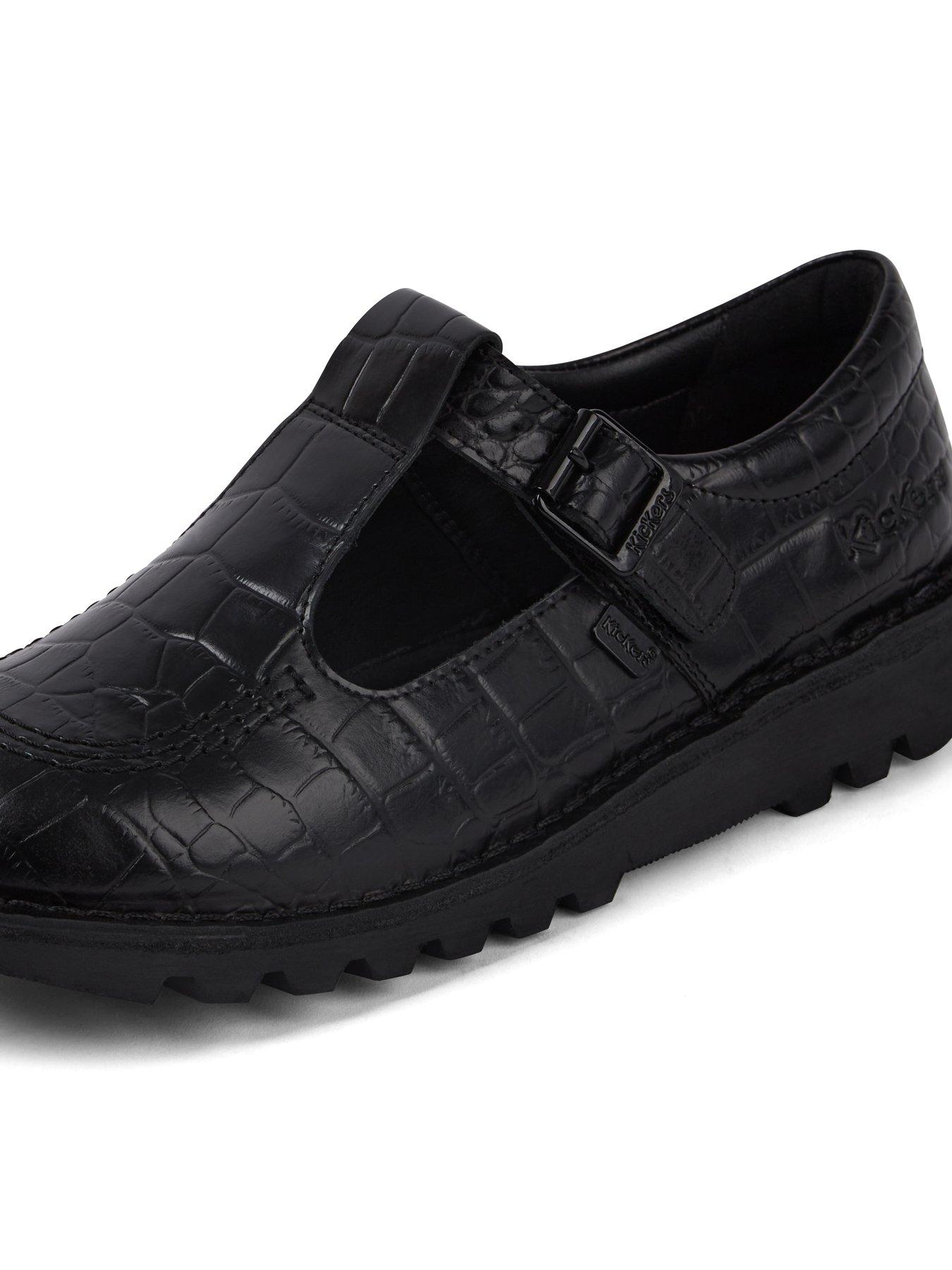 Kickers Kick T-bar Croc Leather Shoe - Black | Very