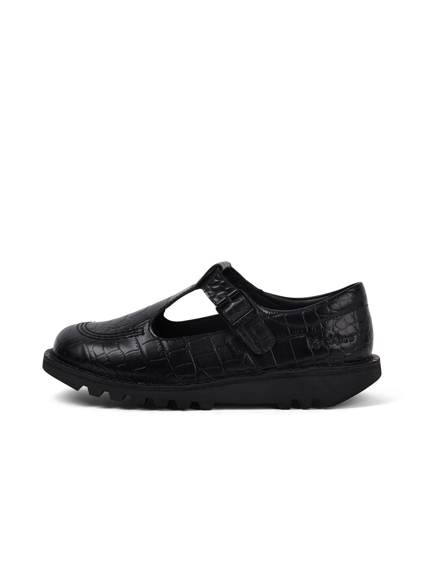 Kickers Kick T-bar Croc Leather Shoe - Black | Very