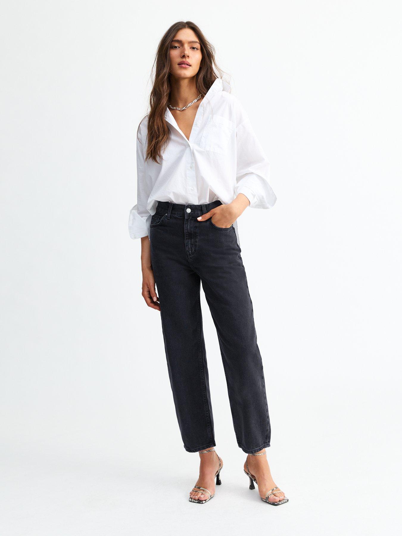 undefined Washed Ankle Grazer Barrel Leg Jeans - Black
