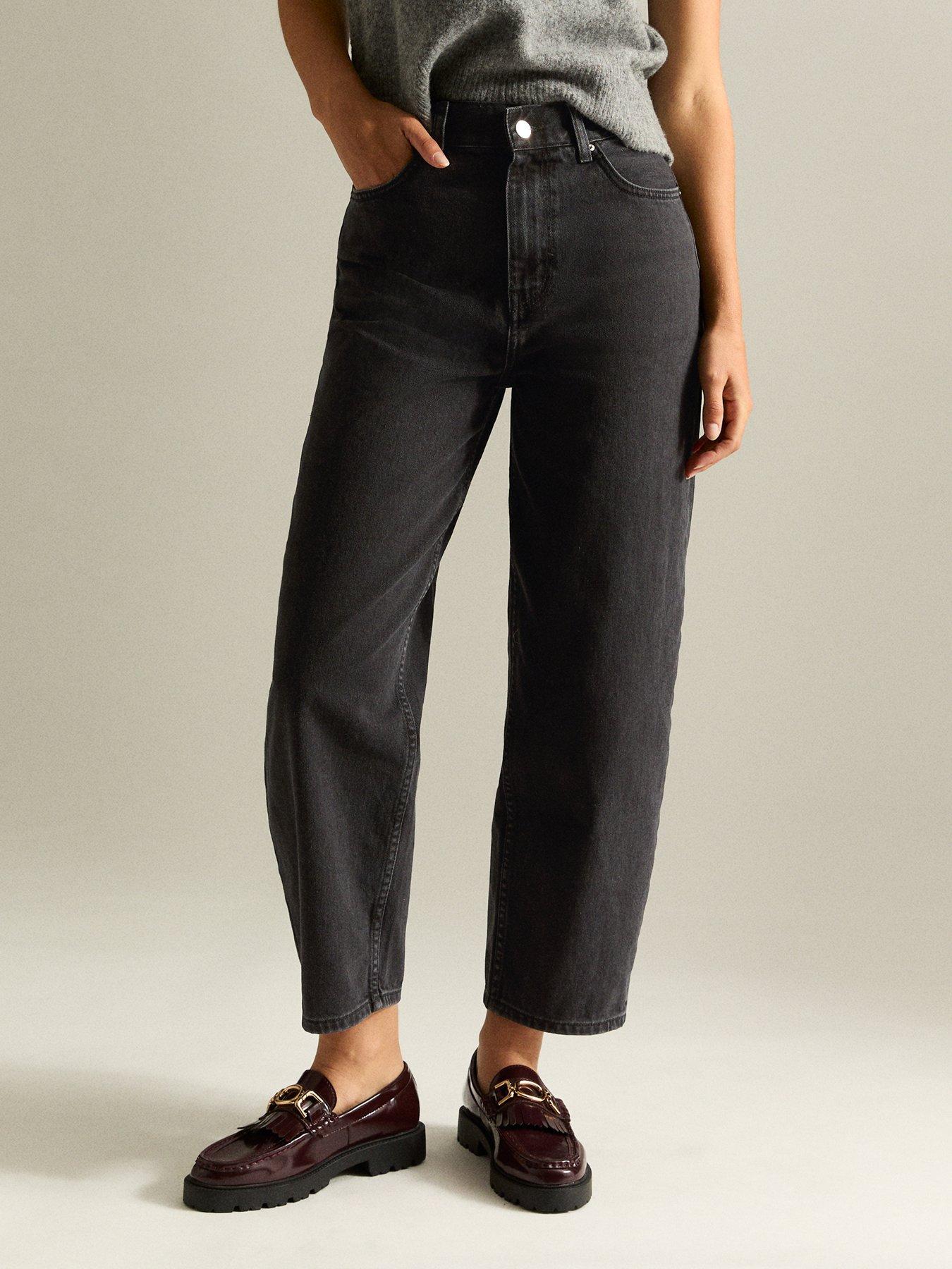New Look Washed Ankle Grazer Barrel Leg Jeans - Black
