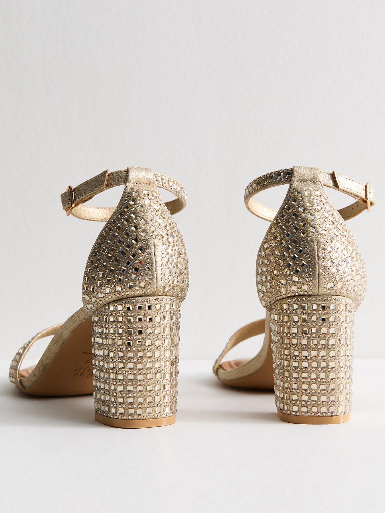 New Look Wide Fit Embellished Block Heel Sandals Gold Very