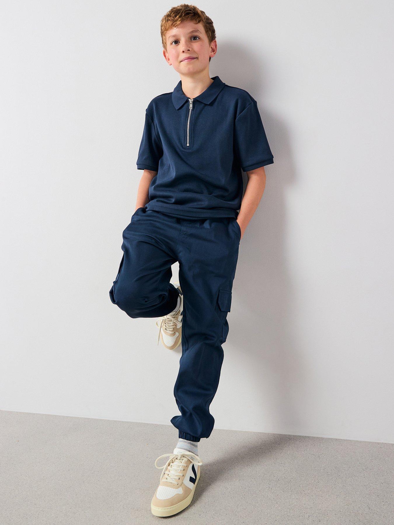 The Very Collection Boys Rib Zip Detail Polo And Cargo Outfit Set - Navy