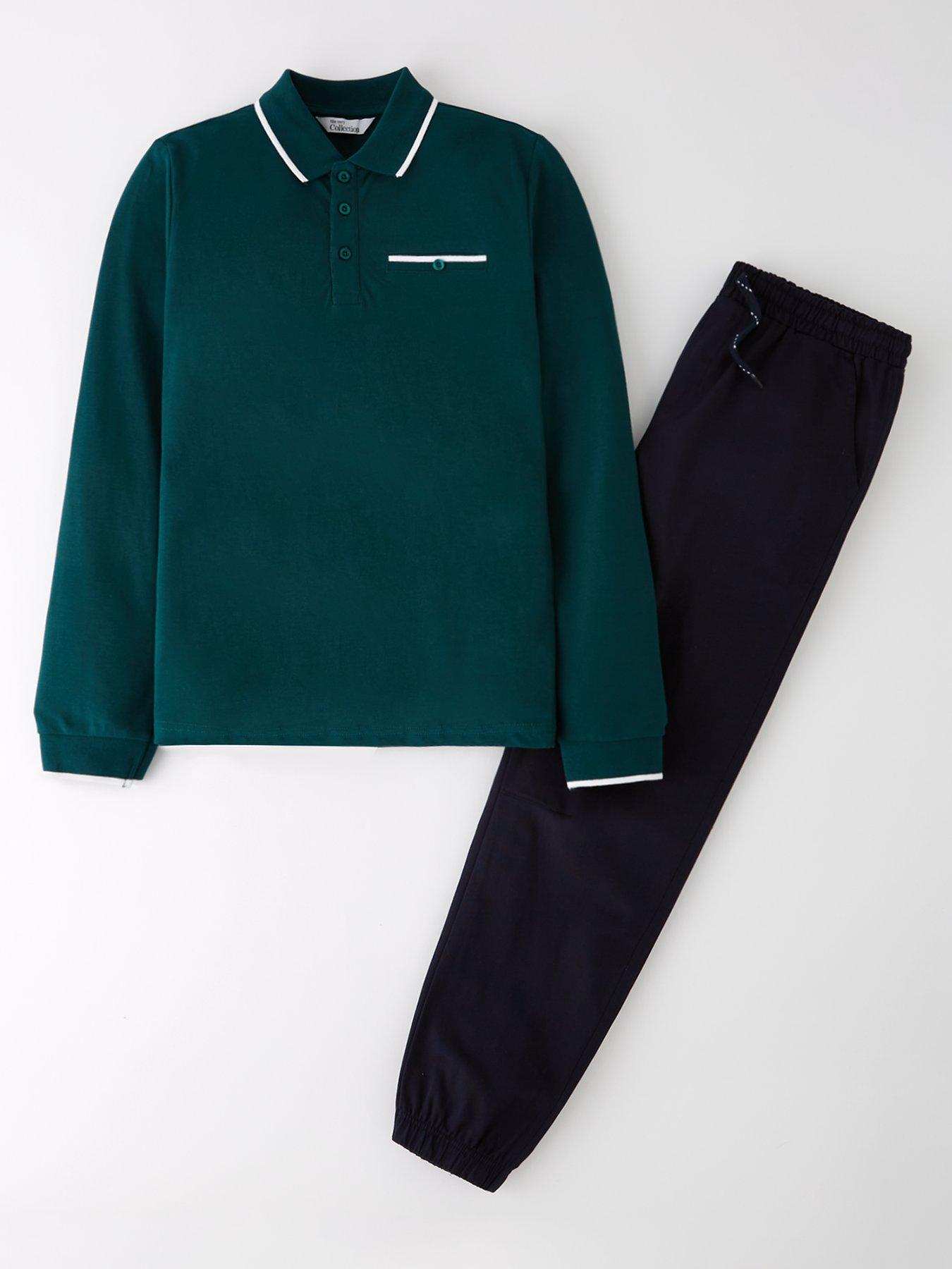 Image 1 of 4 of The Very Collection Boys Long Sleeve Polo and Joggers Set - Green
