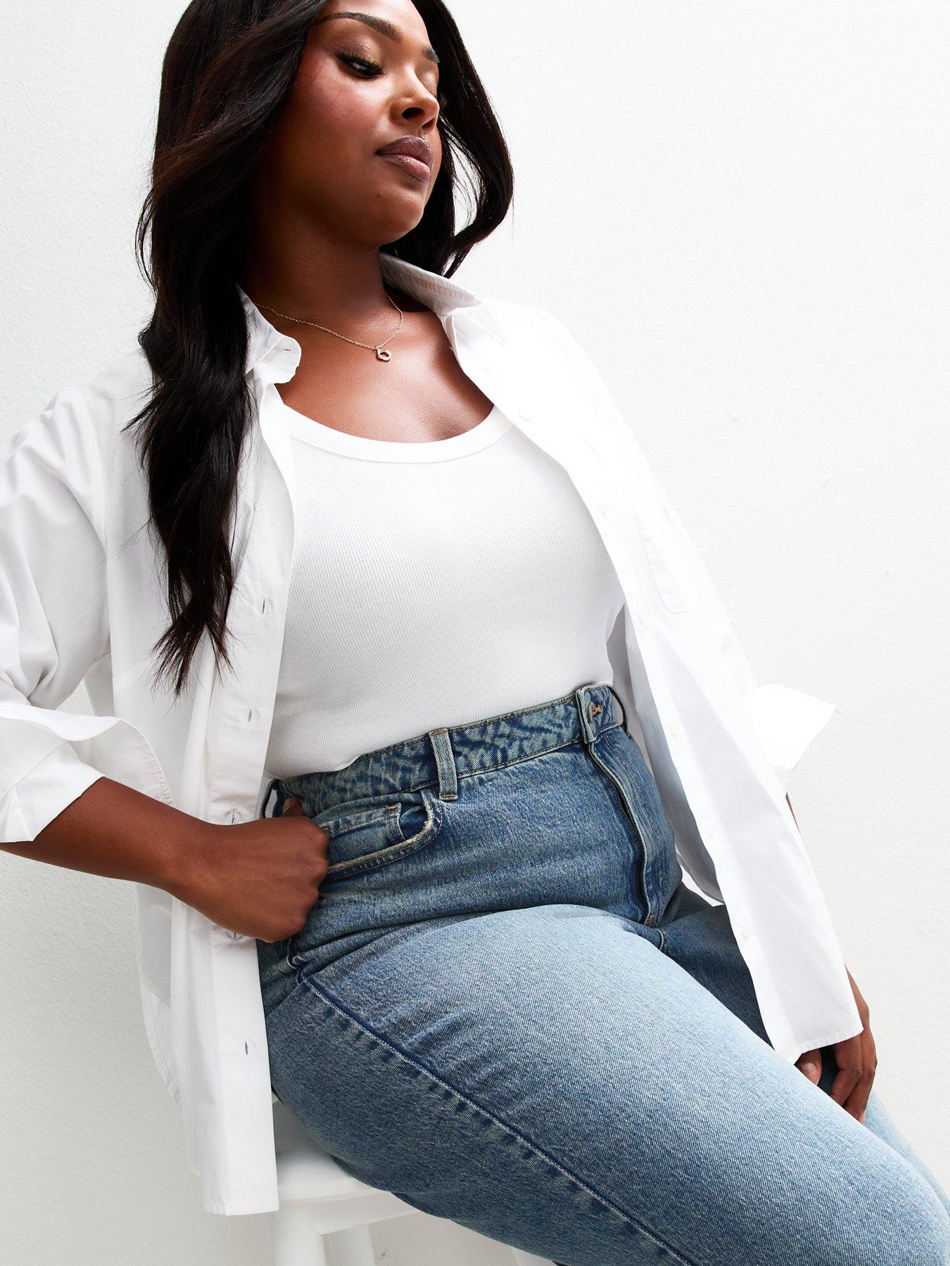 Image 6 of 6 of New Look Curves Blue High Waist Mom Jeans