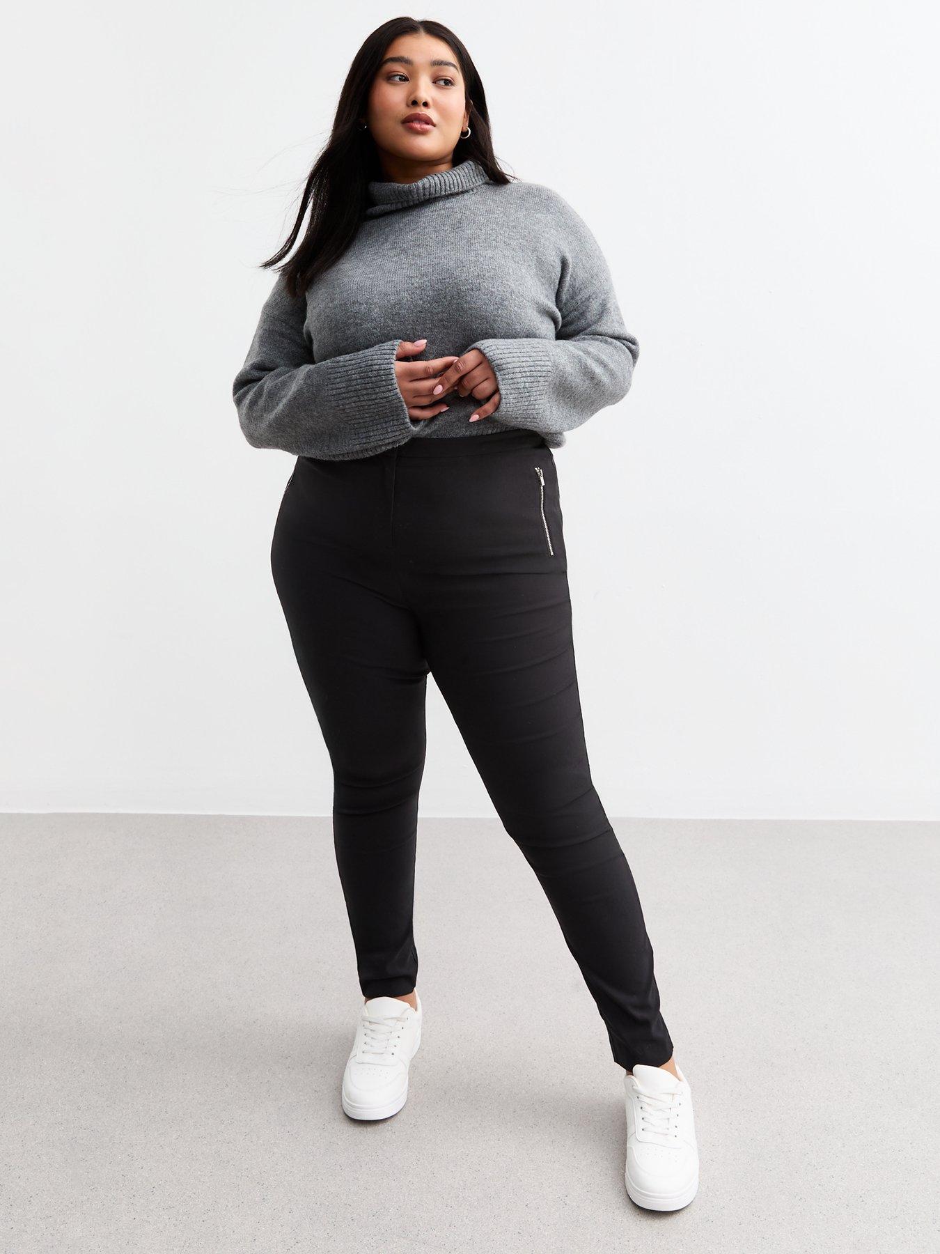 New Look Curves Side Zip Slim Trousers - Black