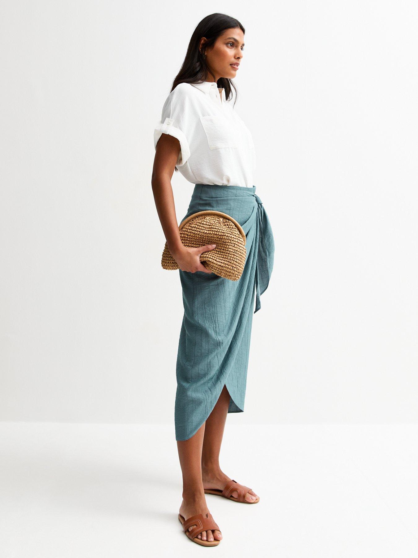 undefined Crinkled Sarong Midi Skirt - Blue