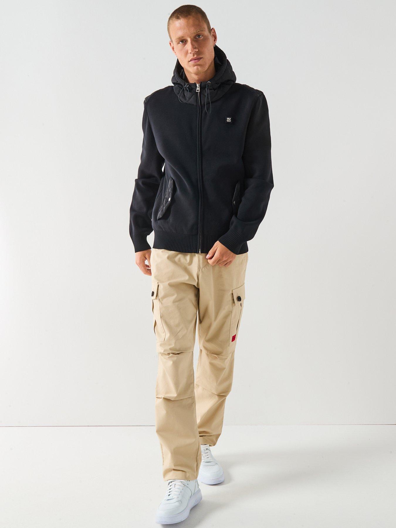 Image 3 of 6 of HUGO Sylon Regular Fit Hybrid Zip Knitted Jacket&nbsp;- Black