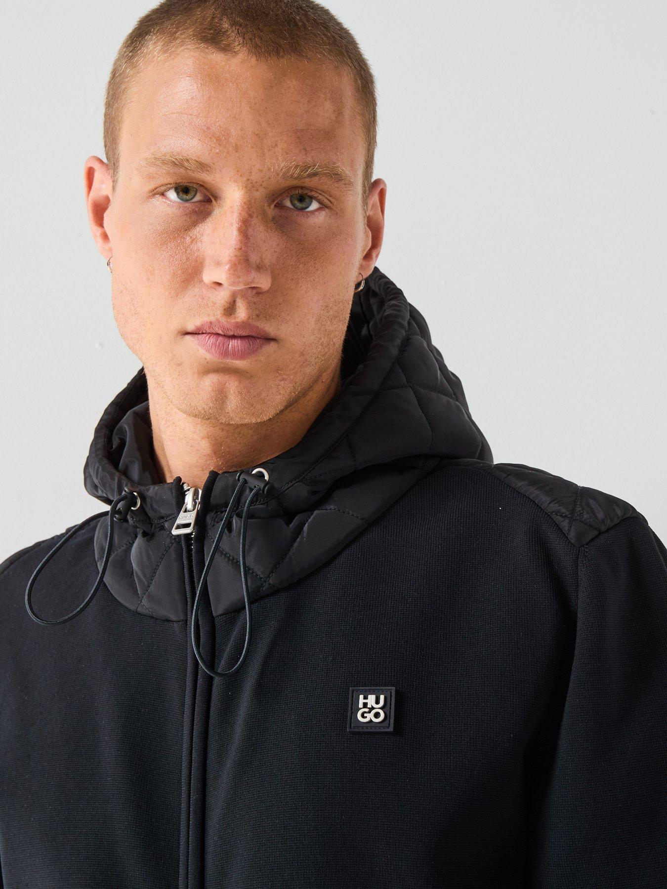 Image 4 of 6 of HUGO Sylon Regular Fit Hybrid Zip Knitted Jacket&nbsp;- Black