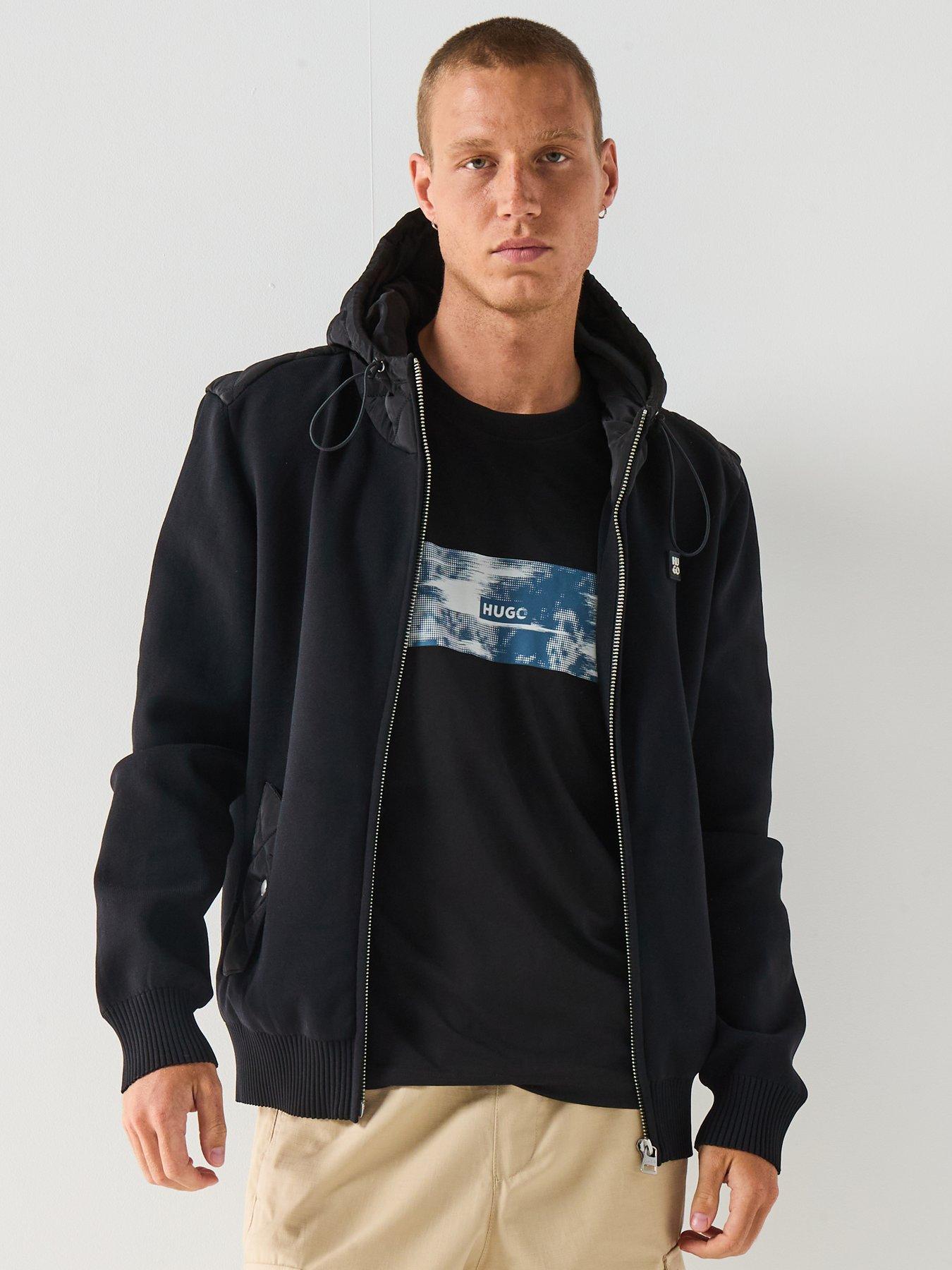 Image 5 of 6 of HUGO Sylon Regular Fit Hybrid Zip Knitted Jacket&nbsp;- Black