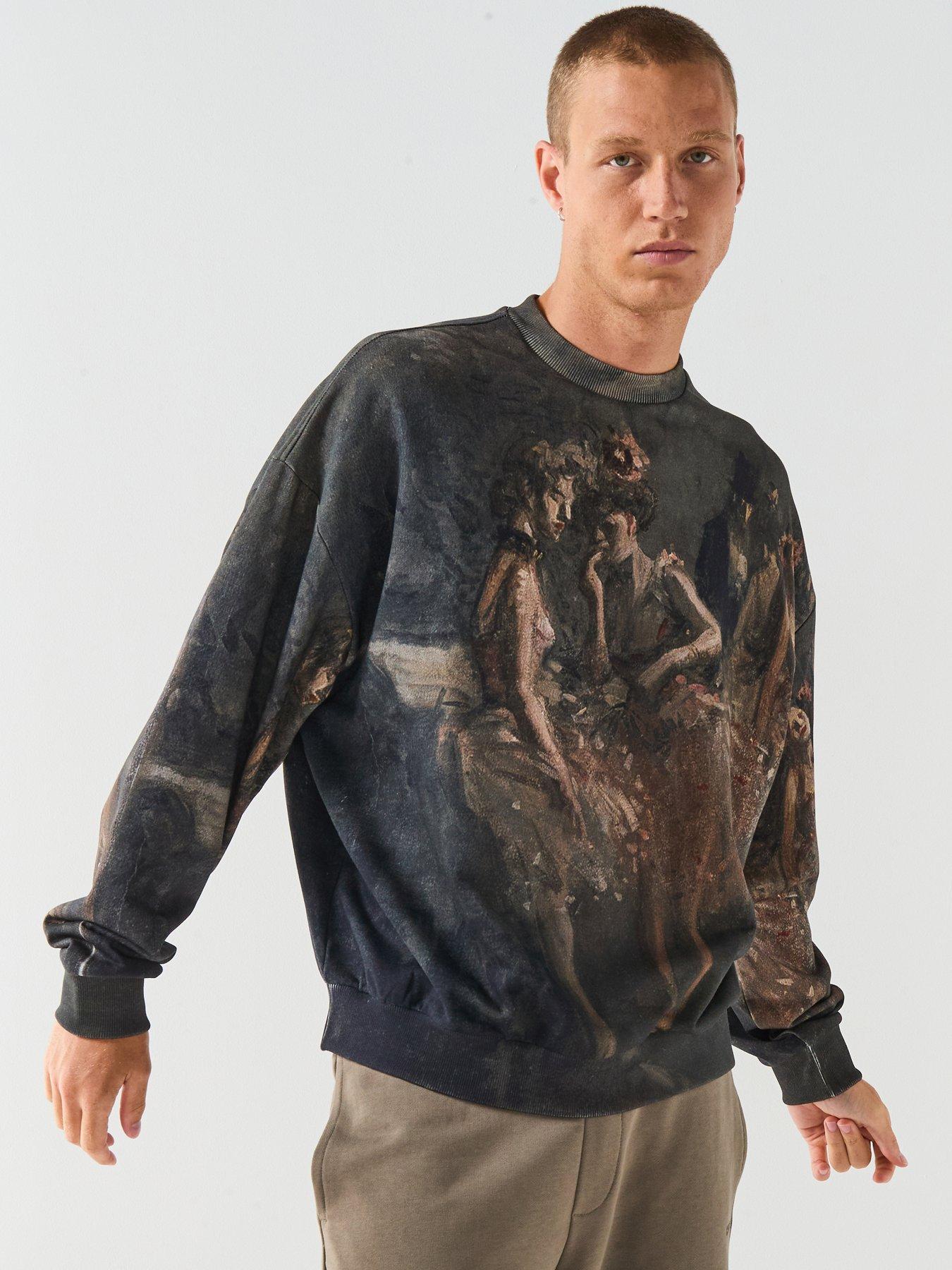 HUGO Dabusi Oversized Fit All Over Print Crew Sweat - Black