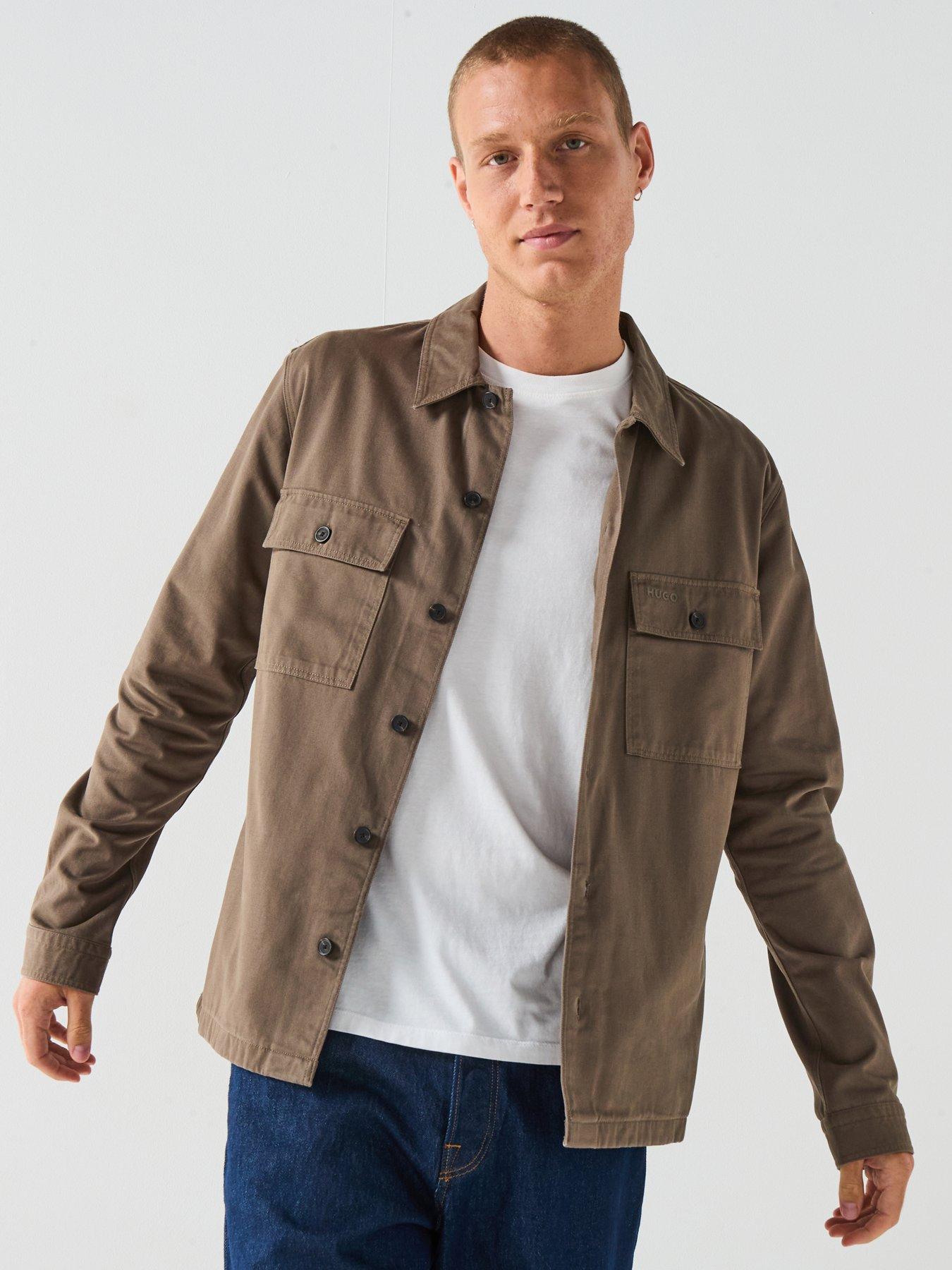 Image 1 of 6 of HUGO Epoldo Oversized Fit Canvas Overshirt - Khaki