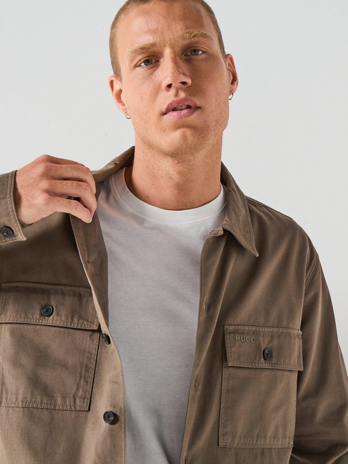 Image 4 of 6 of HUGO Epoldo Oversized Fit Canvas Overshirt - Khaki