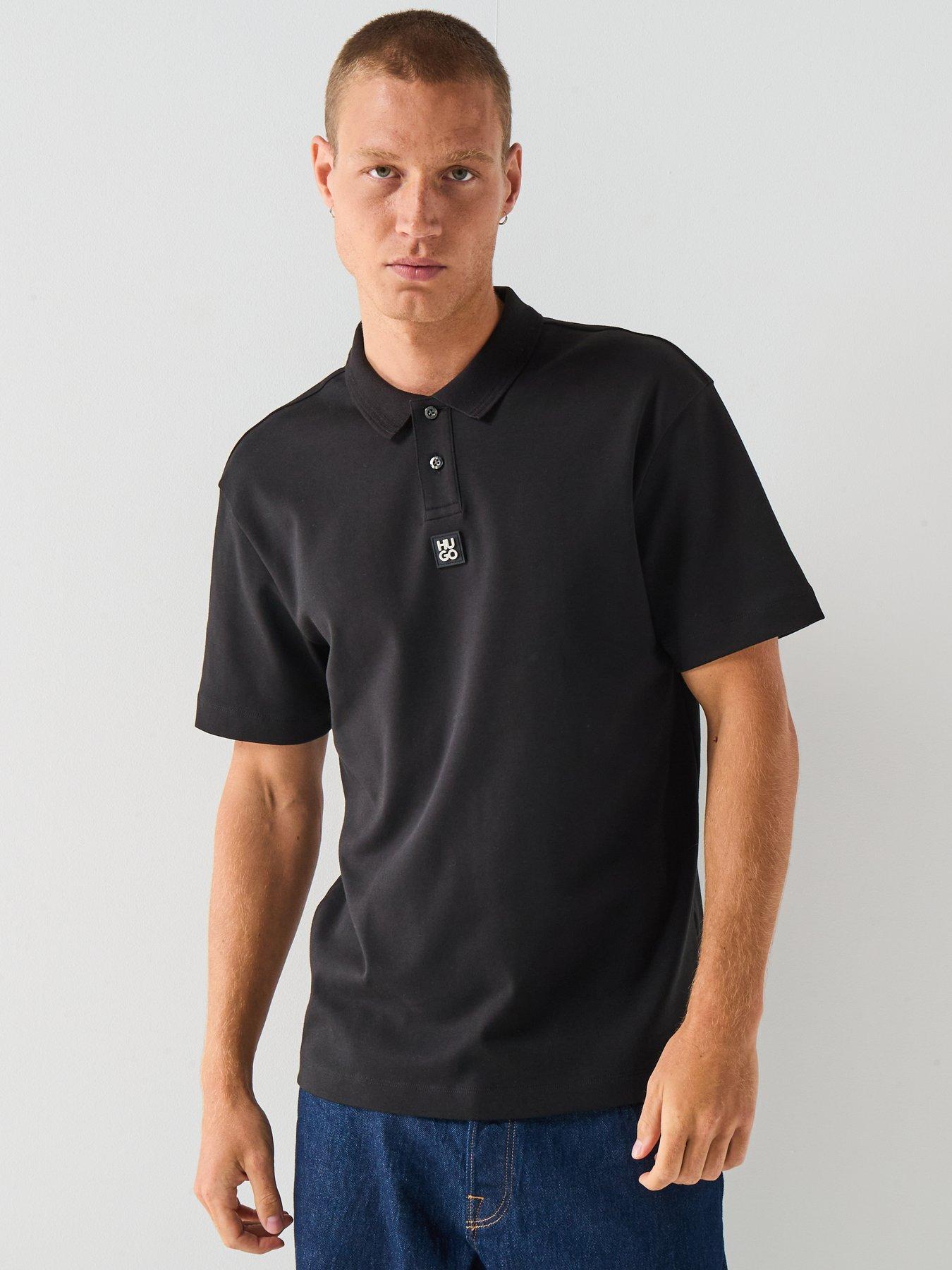 HUGO Regular Fit Stacked Logo Polo Shirt, Black, Size S, Men