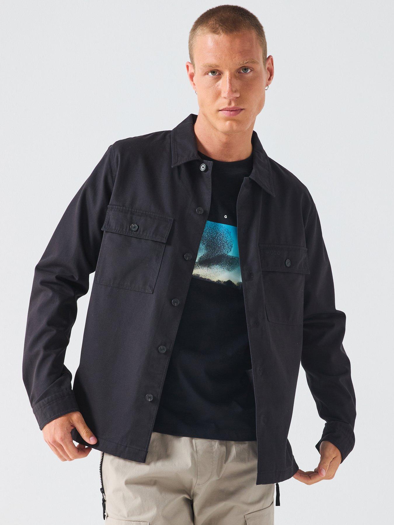 HUGO: Epoldo Oversized Fit Canvas Overshirt - Black