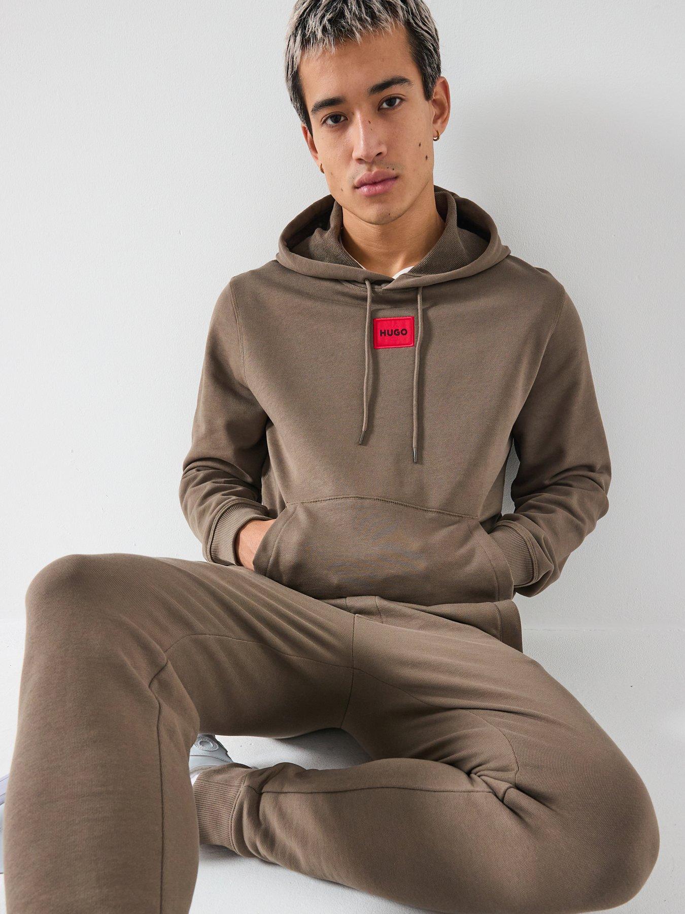 HUGO Daratschi214 Regular Fit Red Box Logo Hoodie - Grey