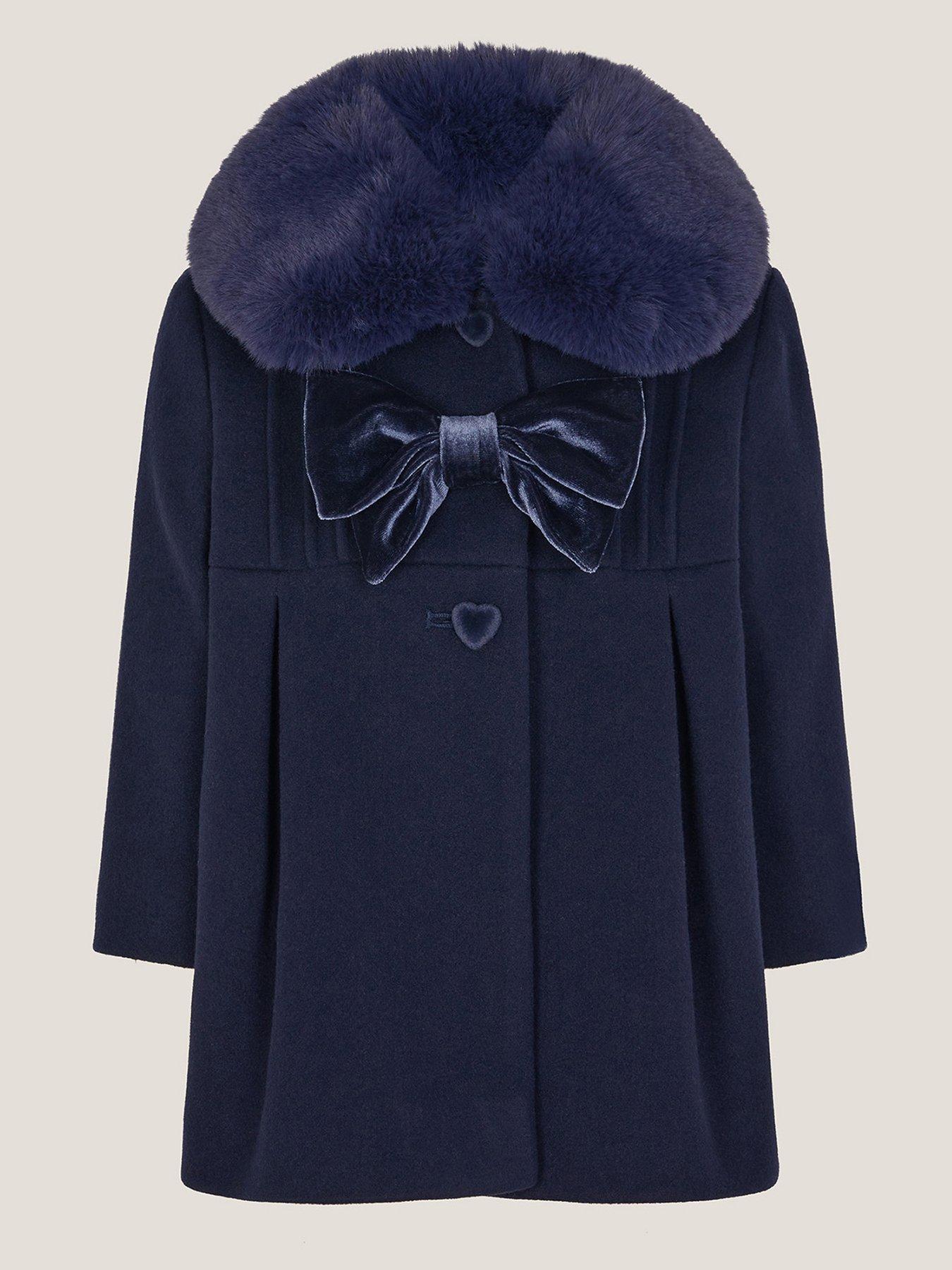 Monsoon Baby Girls Baby Navy Velvet Bow Trim - Navy