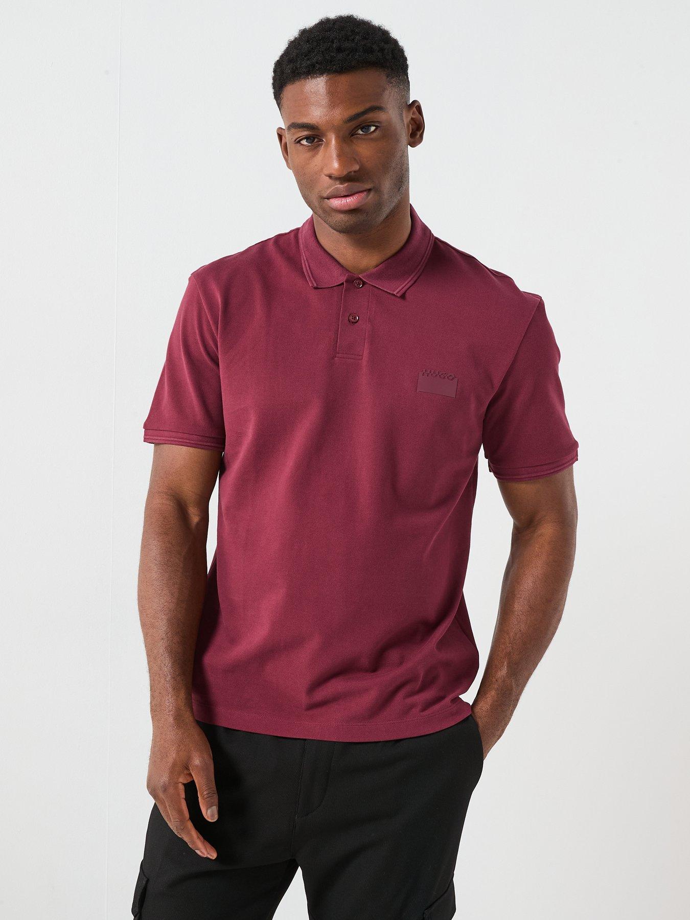 HUGO Delastolo Relaxed Fit Split Logo Polo Shirt - Dark Red