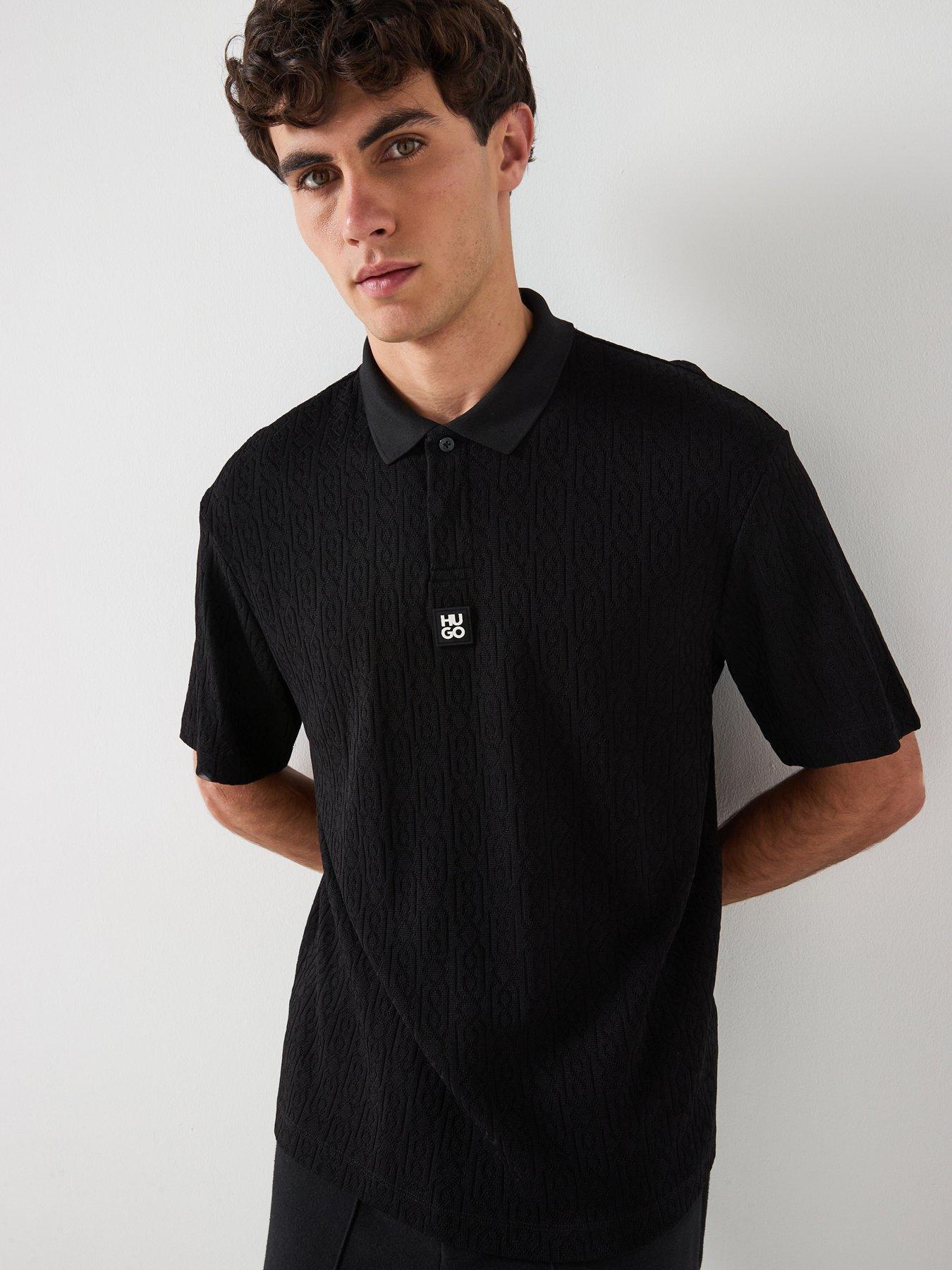 HUGO Dallovo Relaxed Jacquard Stacked Logo Polo Shirt - Black