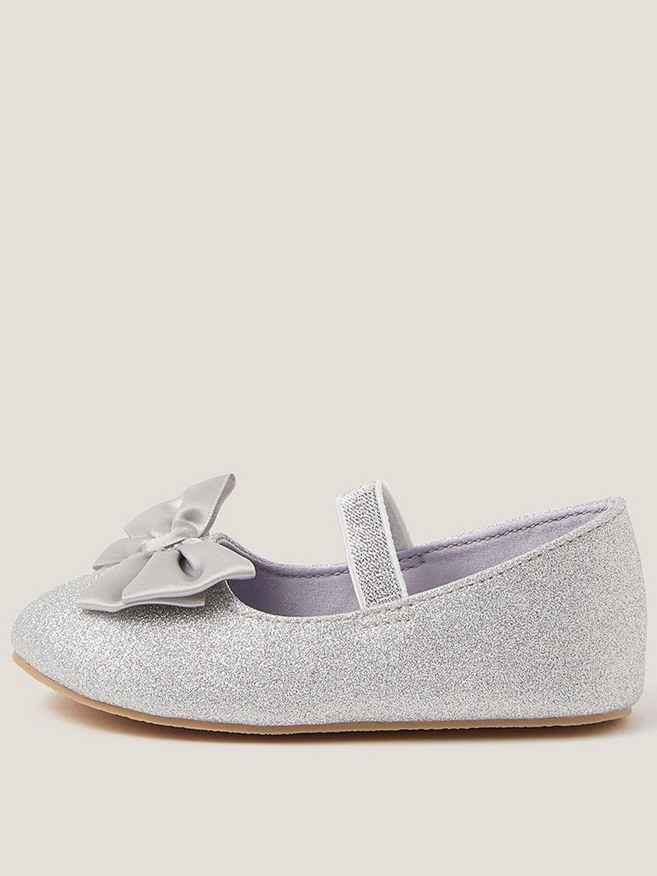 undefined Girls Baby Glitter Bow Walker - Silver