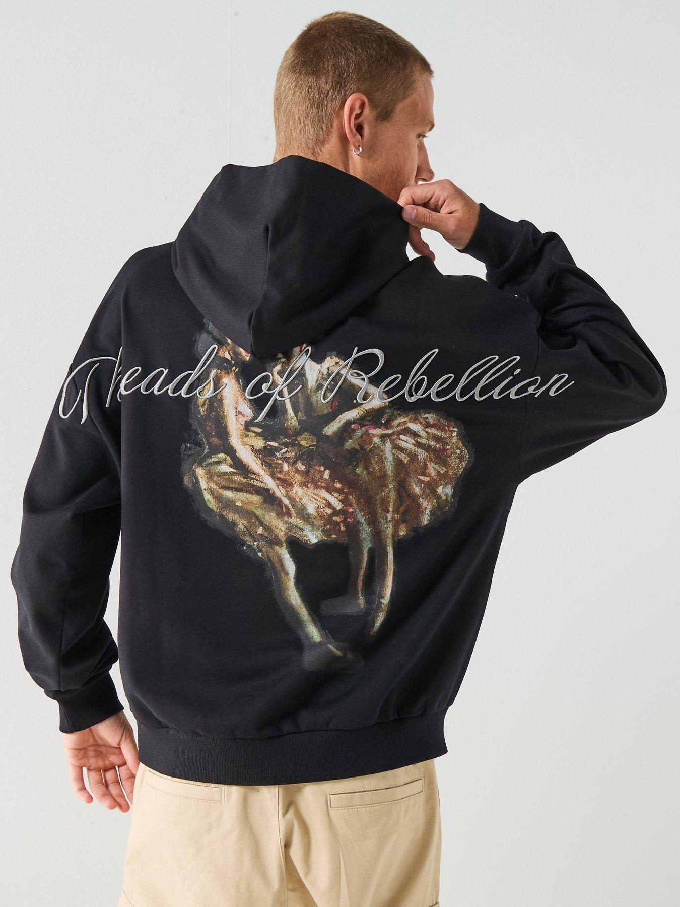 undefined Dabilano Oversized Fit Artwork Back Graphic Hoodie - Black
