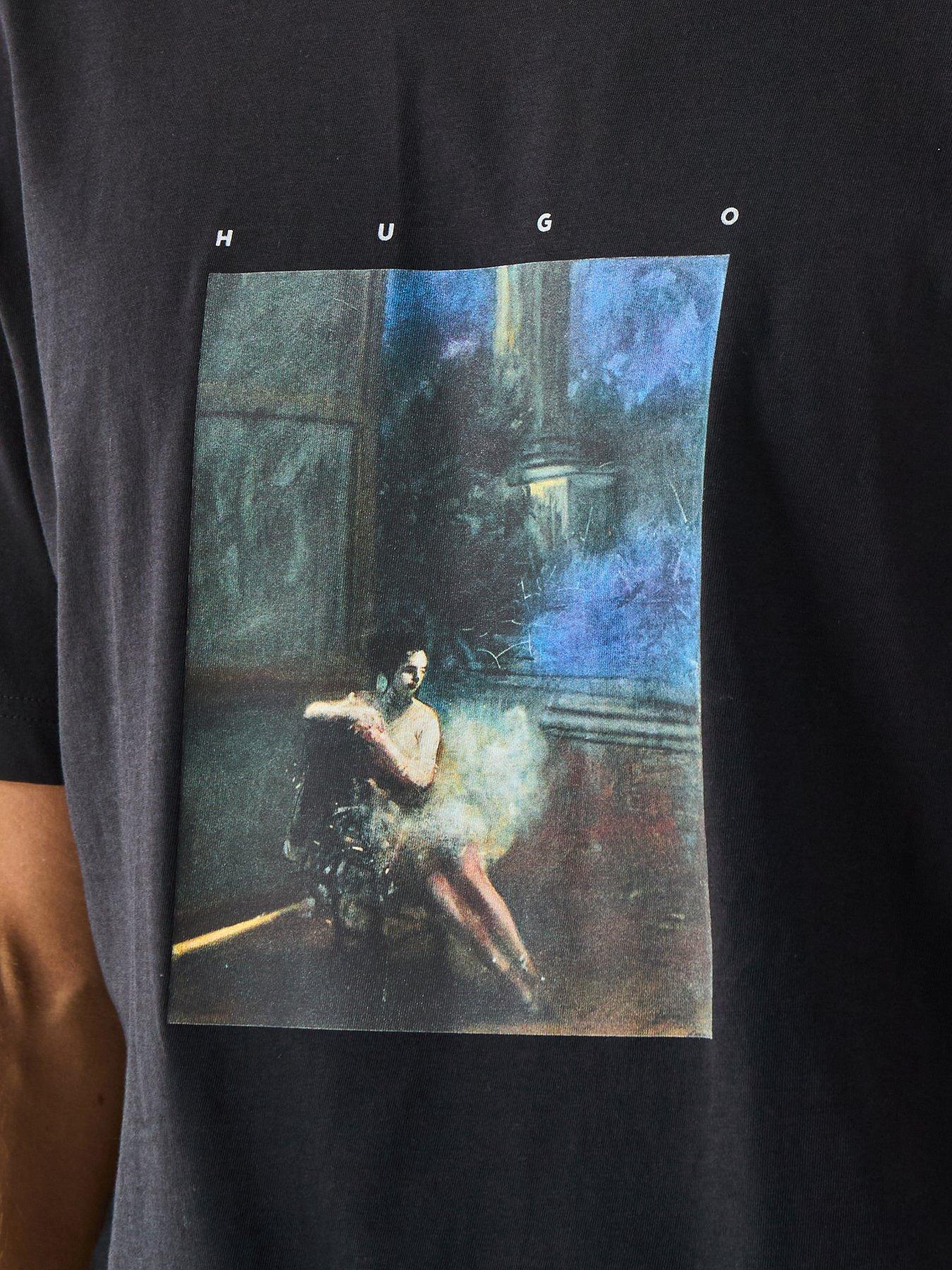 Image 4 of 6 of HUGO Dabolos Relaxed Fit Painting Print T-Shirt - Black
