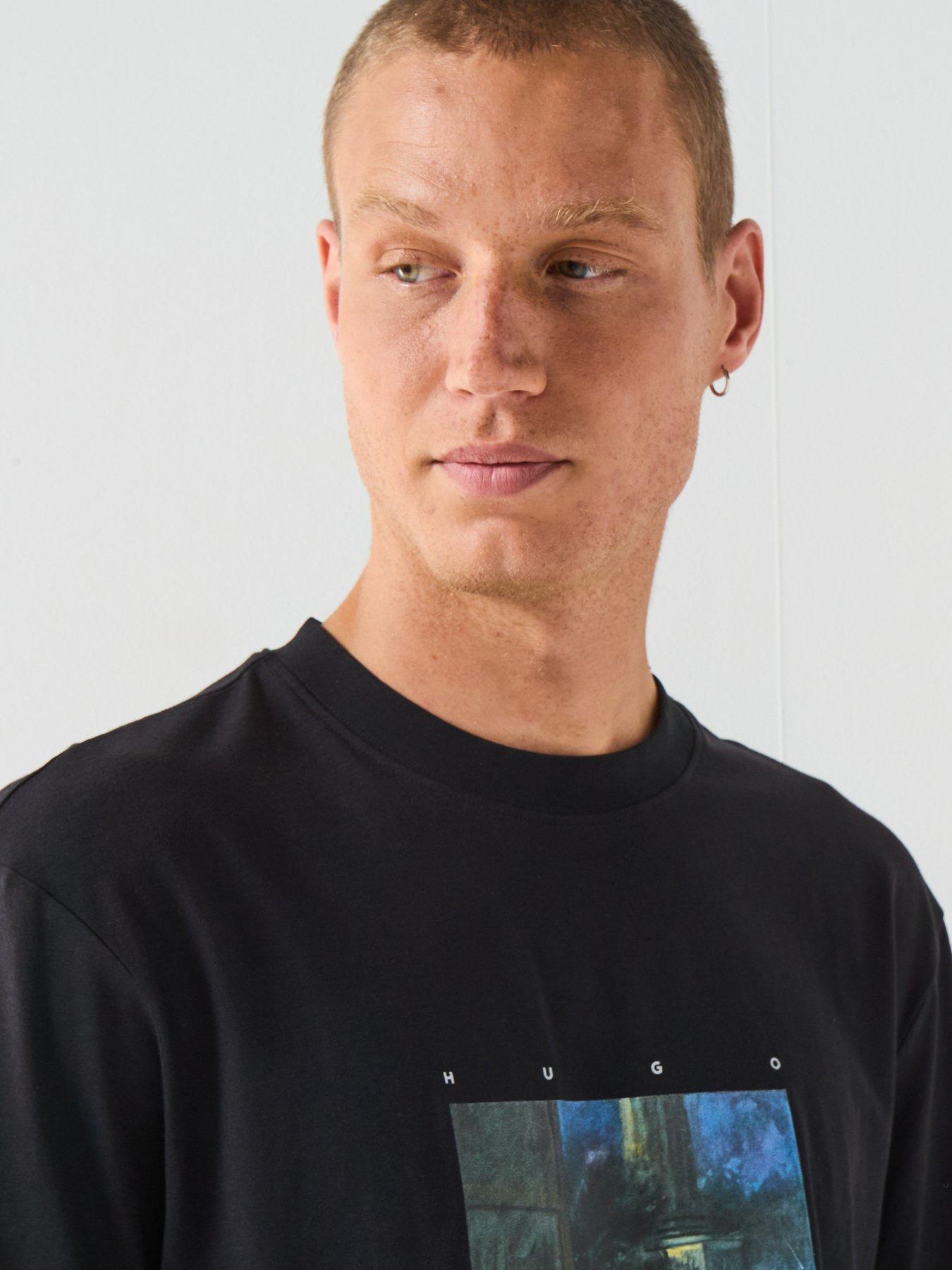 Image 5 of 6 of HUGO Dabolos Relaxed Fit Painting Print T-Shirt - Black
