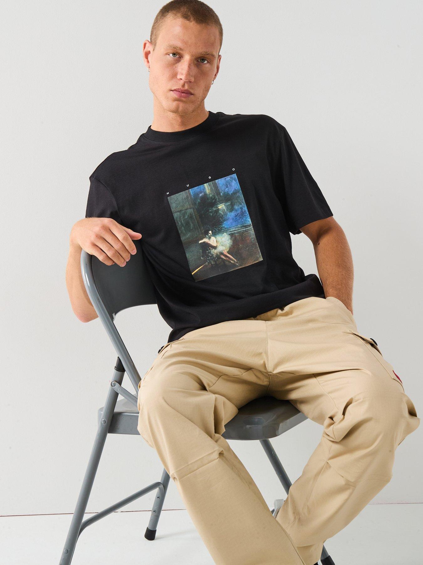 Image 6 of 6 of HUGO Dabolos Relaxed Fit Painting Print T-Shirt - Black