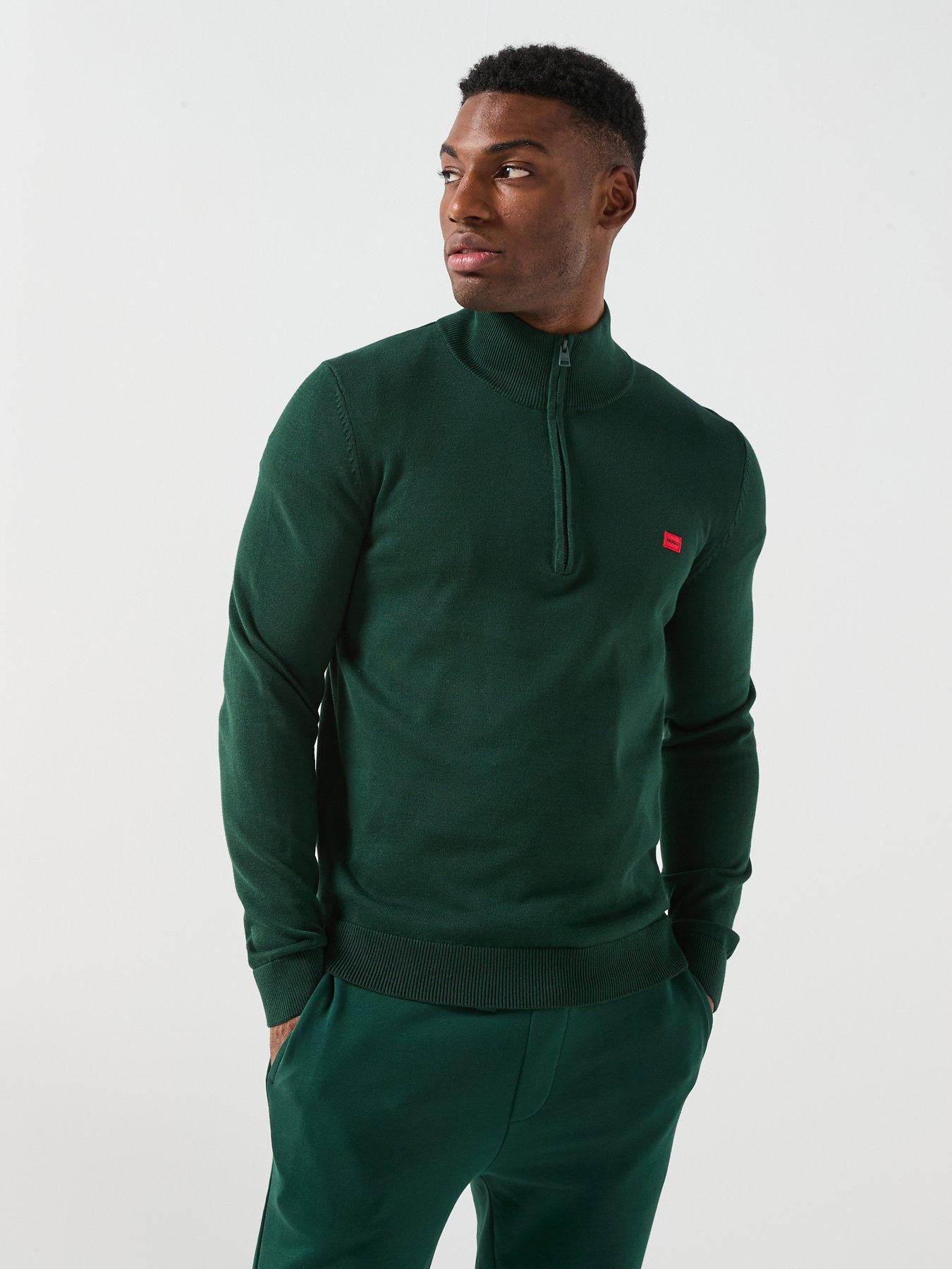 HUGO Hugo San Quintus-c Regular Fit 1/4 Zip Knitted Jumper - Green