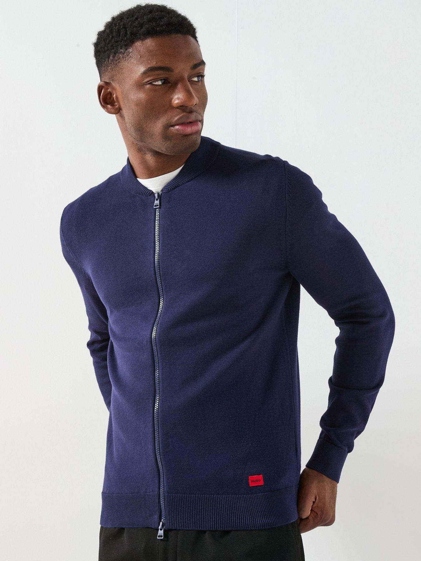 Image 1 of 6 of HUGO San Jaque-C Regular Fit Bomber Zip Knitted Cardigan - Navy