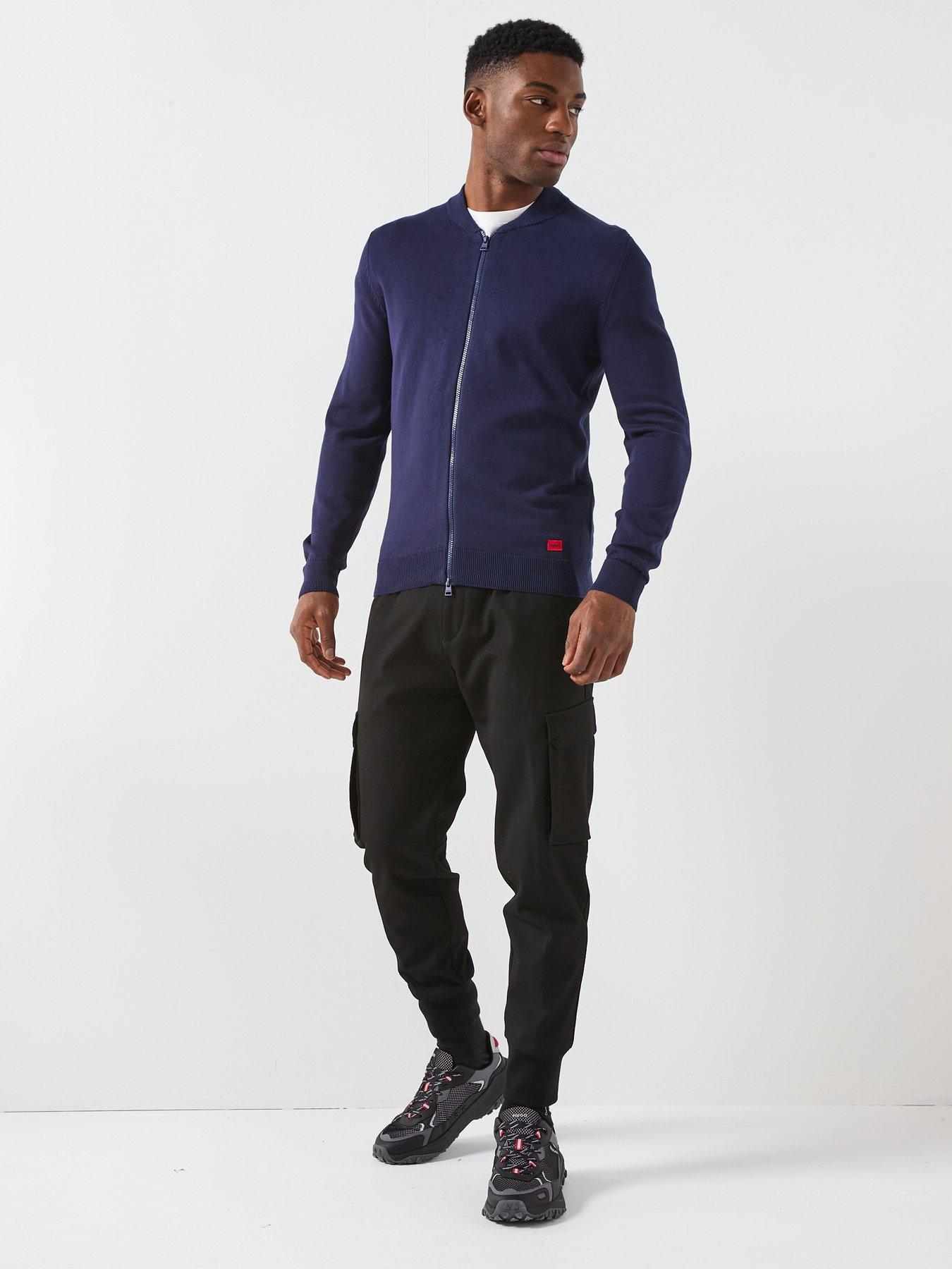 Image 3 of 6 of HUGO San Jaque-C Regular Fit Bomber Zip Knitted Cardigan - Navy