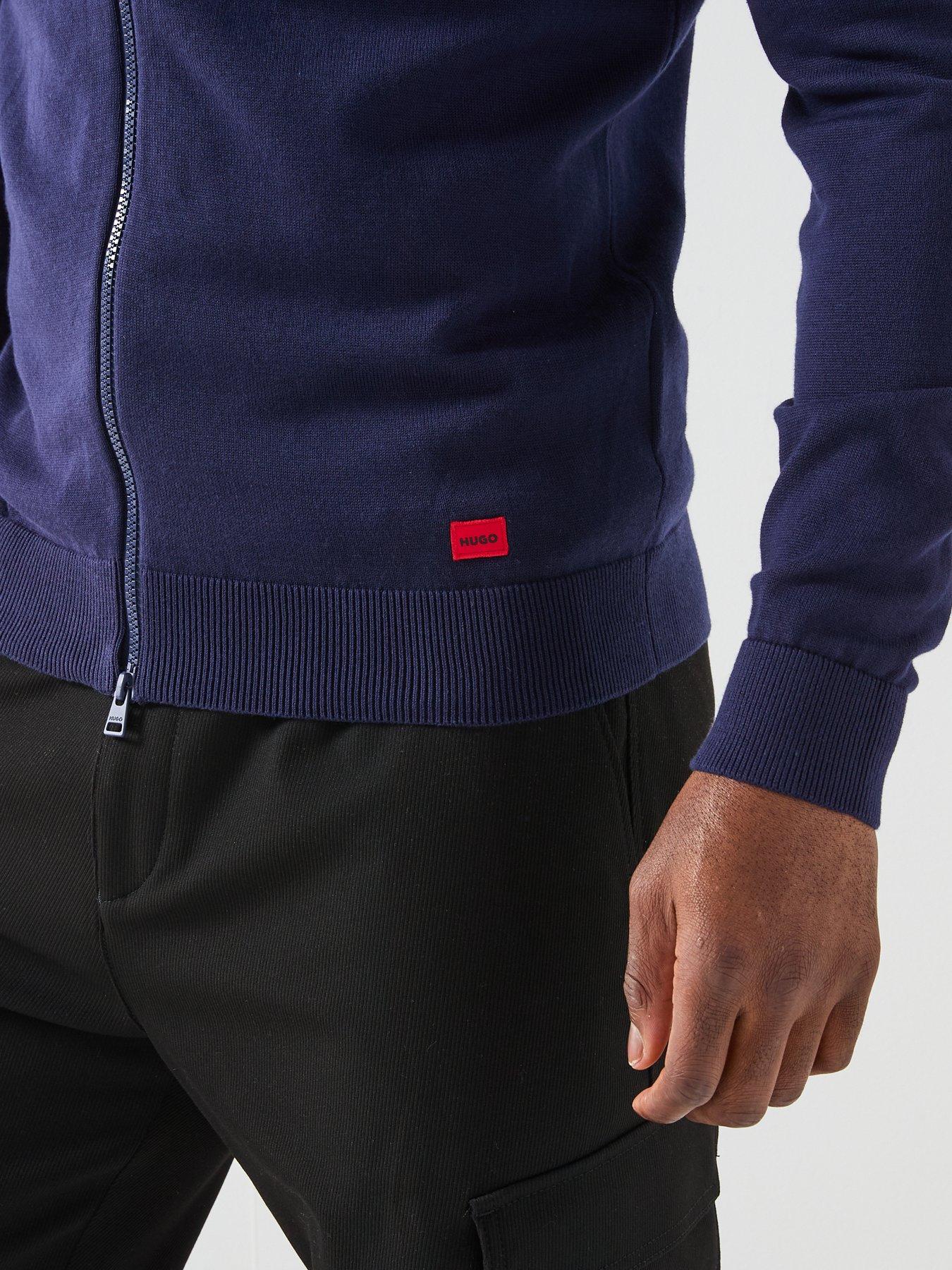 Image 4 of 6 of HUGO San Jaque-C Regular Fit Bomber Zip Knitted Cardigan - Navy