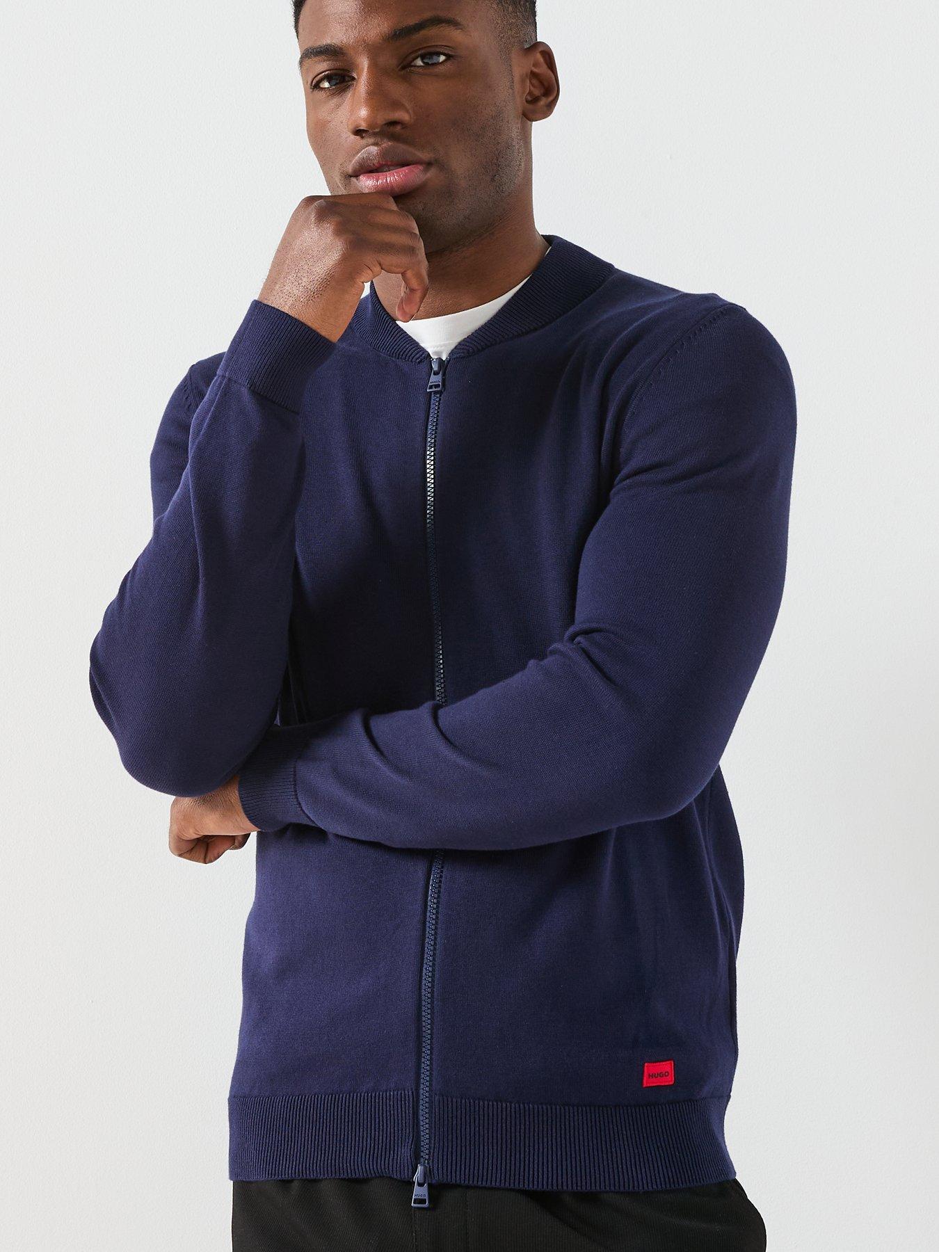 Image 5 of 6 of HUGO San Jaque-C Regular Fit Bomber Zip Knitted Cardigan - Navy