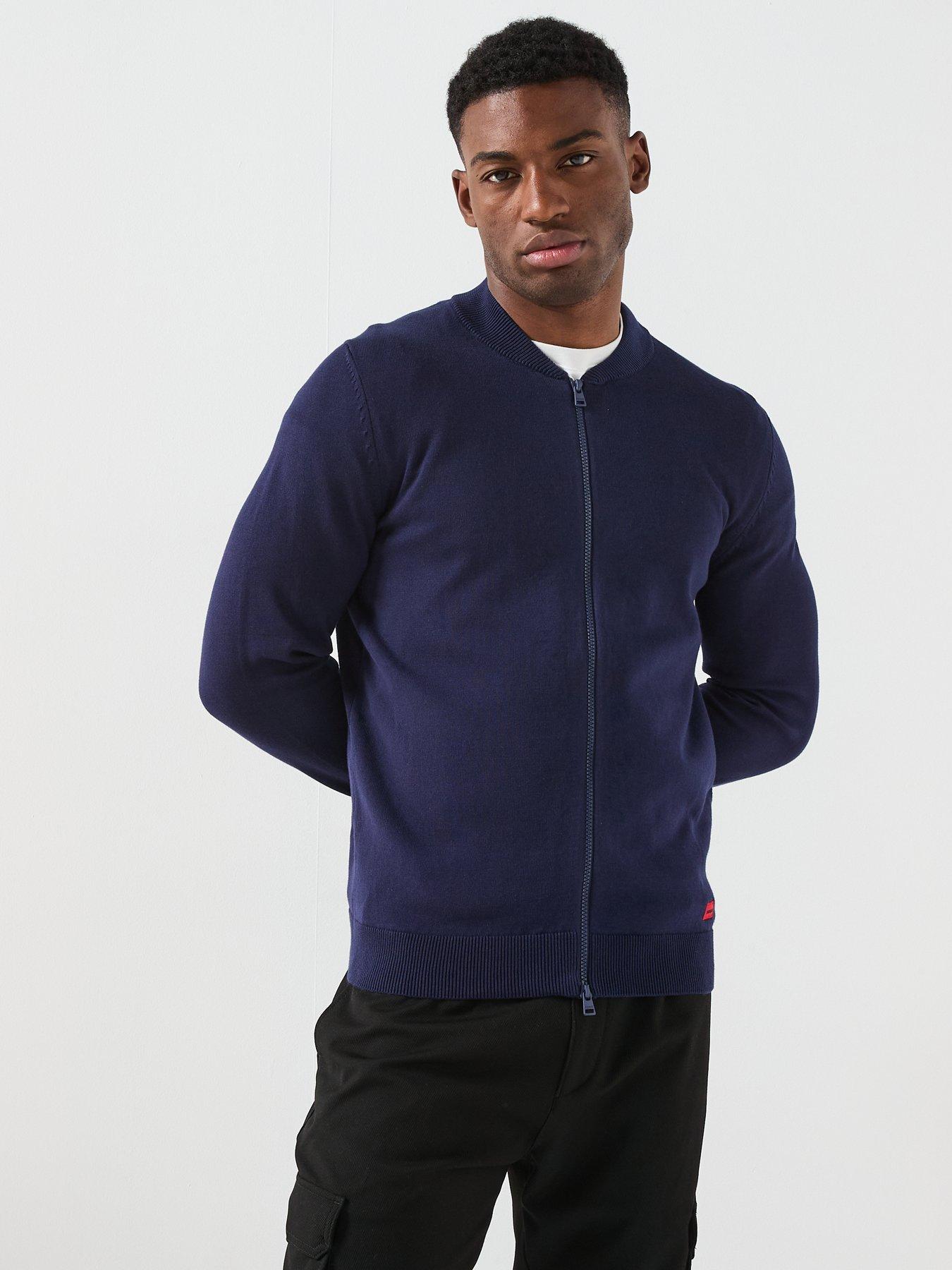 Image 6 of 6 of HUGO San Jaque-C Regular Fit Bomber Zip Knitted Cardigan - Navy