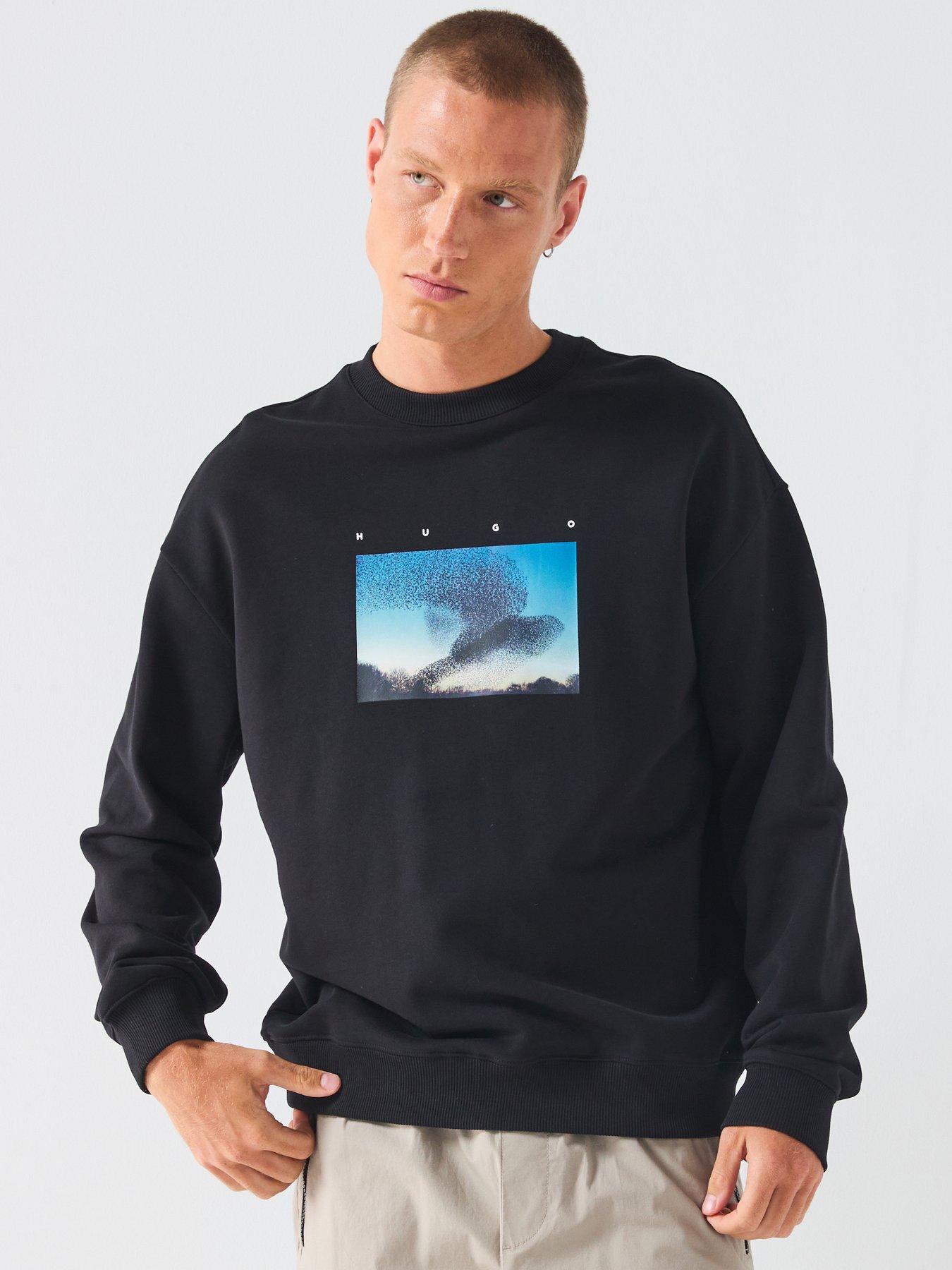 HUGO Dorizonto Flying Bird Graphic Print Crew Sweat - Black