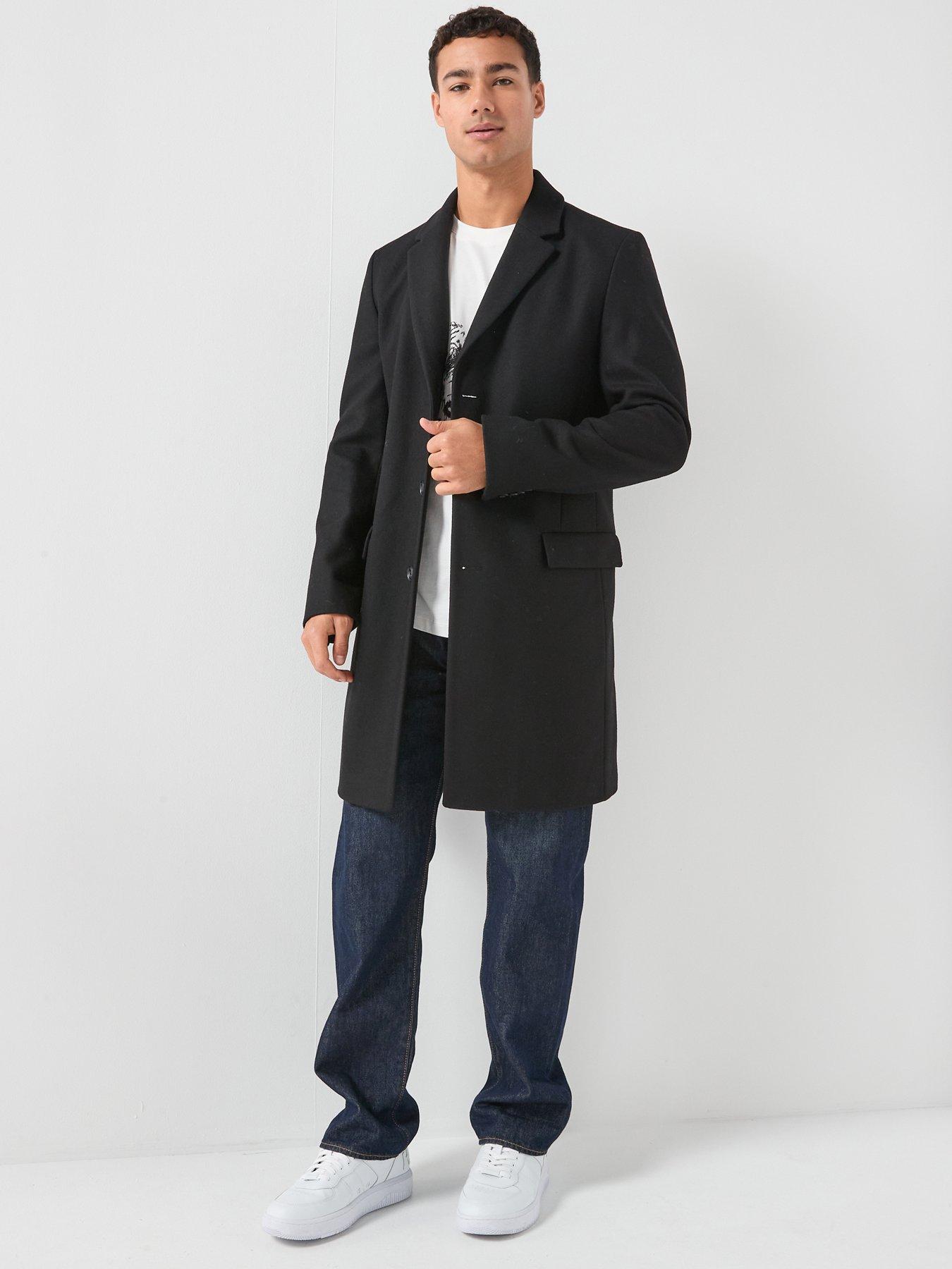 HUGO: Migor2541 Slim Fit Tailored Wool Overcoat - Black