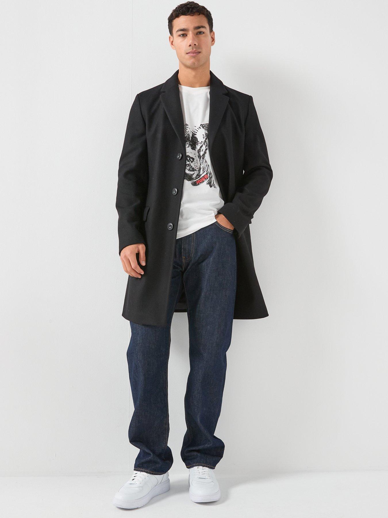 Image 3 of 5 of HUGO Migor2541 Slim Fit Tailored Wool Overcoat - Black
