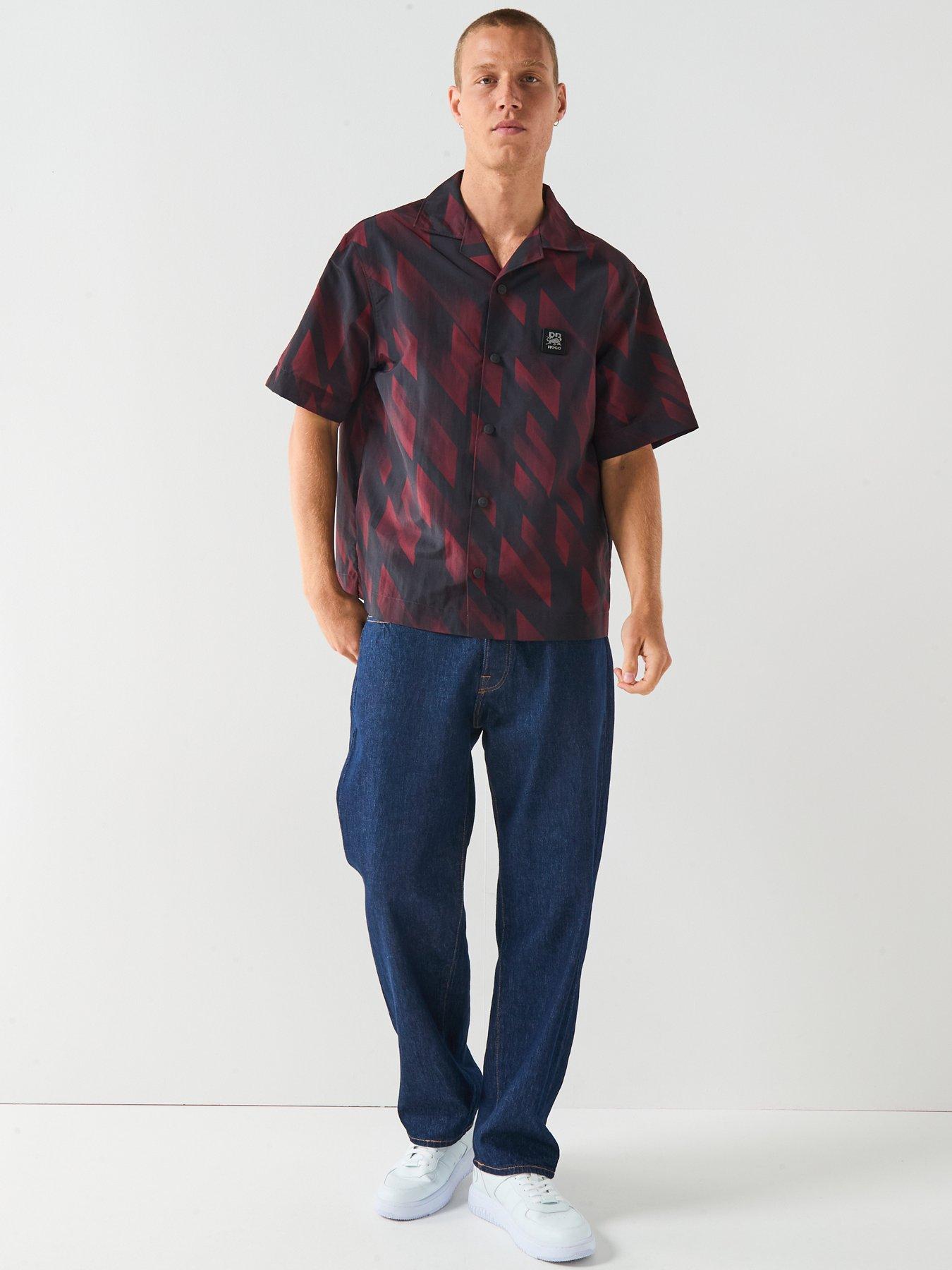 Image 3 of 6 of HUGO Espino Red Bull Oversized Jaquard Print Shirt - Dark Brown