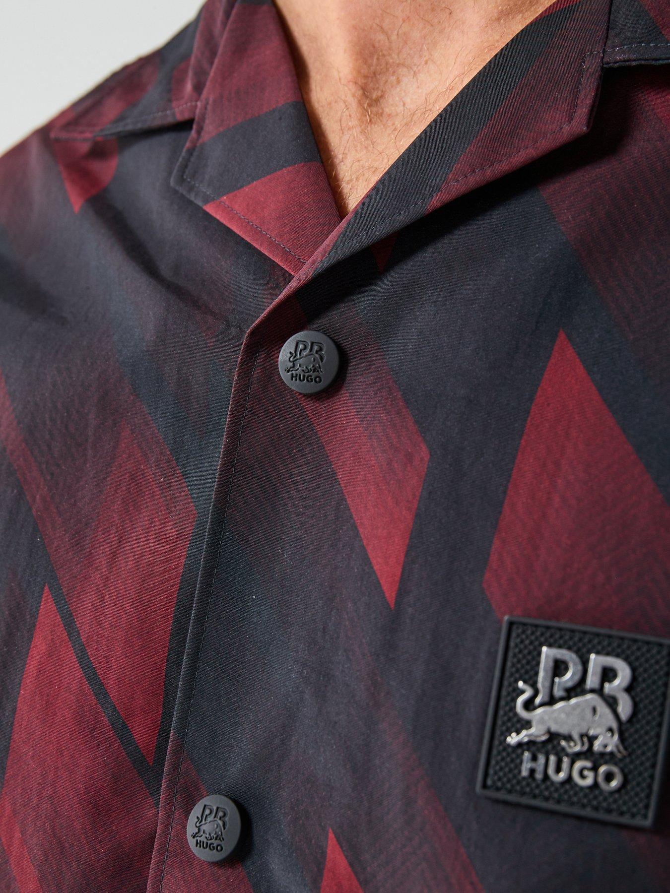 Image 4 of 6 of HUGO Espino Red Bull Oversized Jaquard Print Shirt - Dark Brown