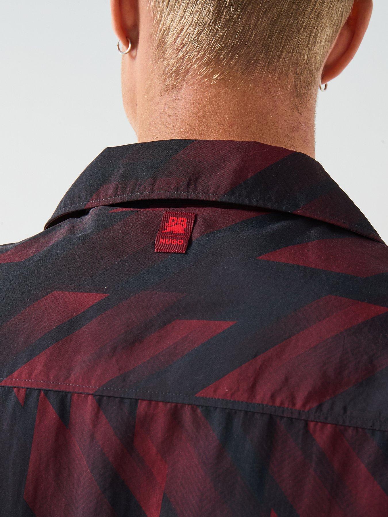 Image 5 of 6 of HUGO Espino Red Bull Oversized Jaquard Print Shirt - Dark Brown