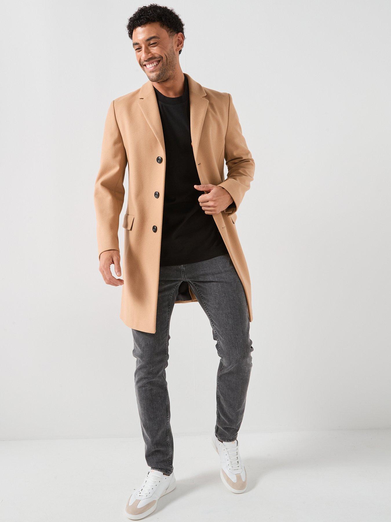 HUGO Migor2541 Slim Fit Tailored Wool Overcoat - Beige
