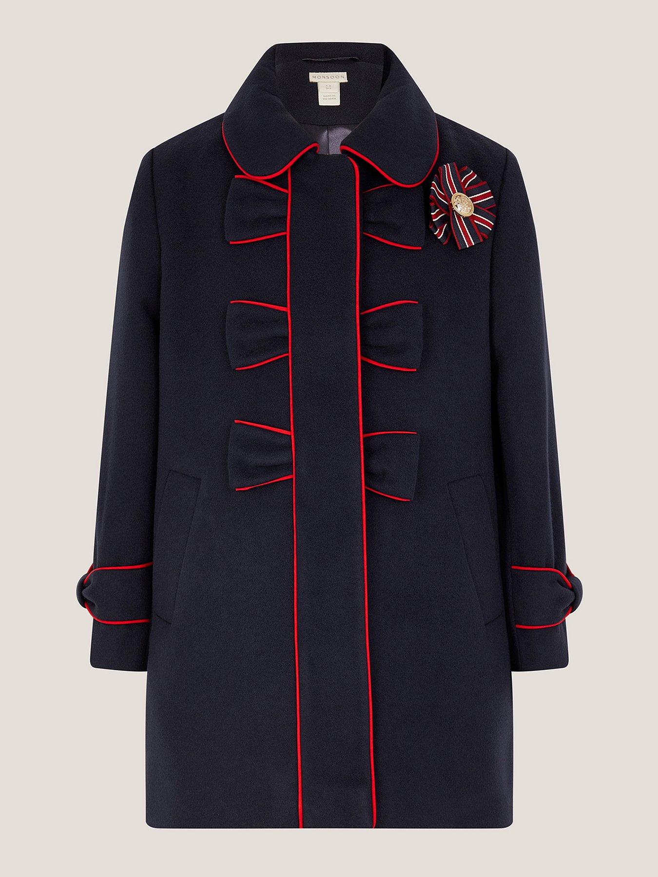 undefined Girls Red Piped Bow Coat - Navy