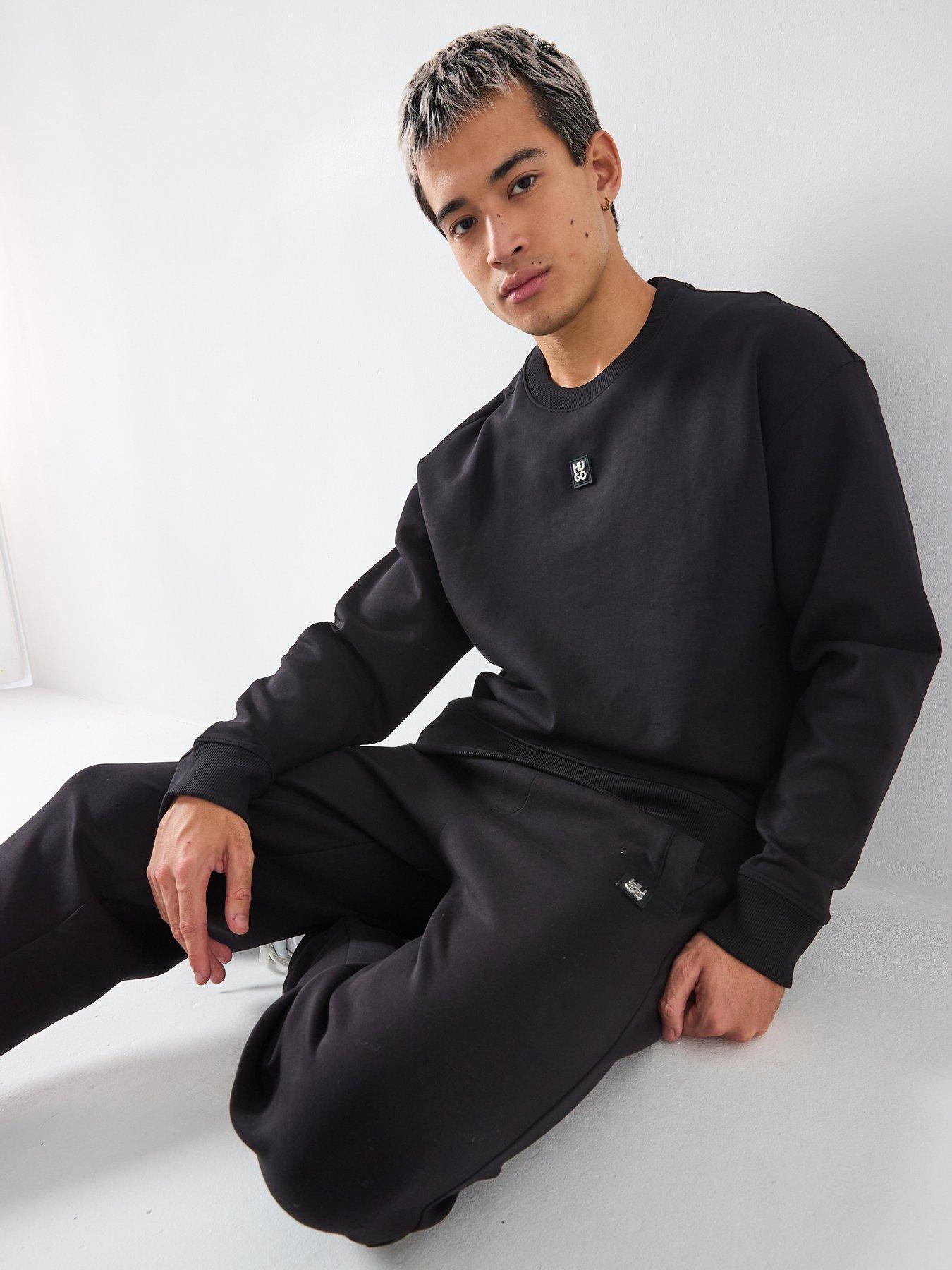 hugo-dettil-relaxed-fit-stacked-logo-crew-sweatshirt-black