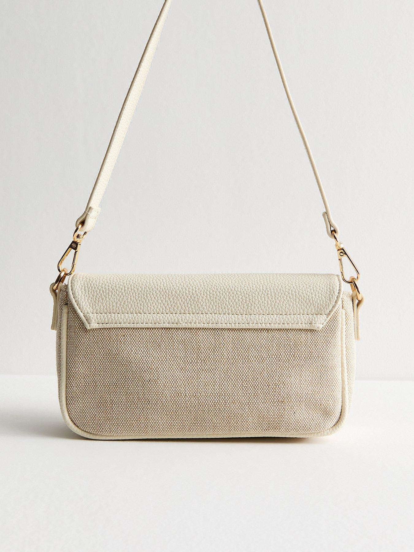 Image 3 of 5 of New Look Cream Canvas Logo Plaque Shoulder Bag